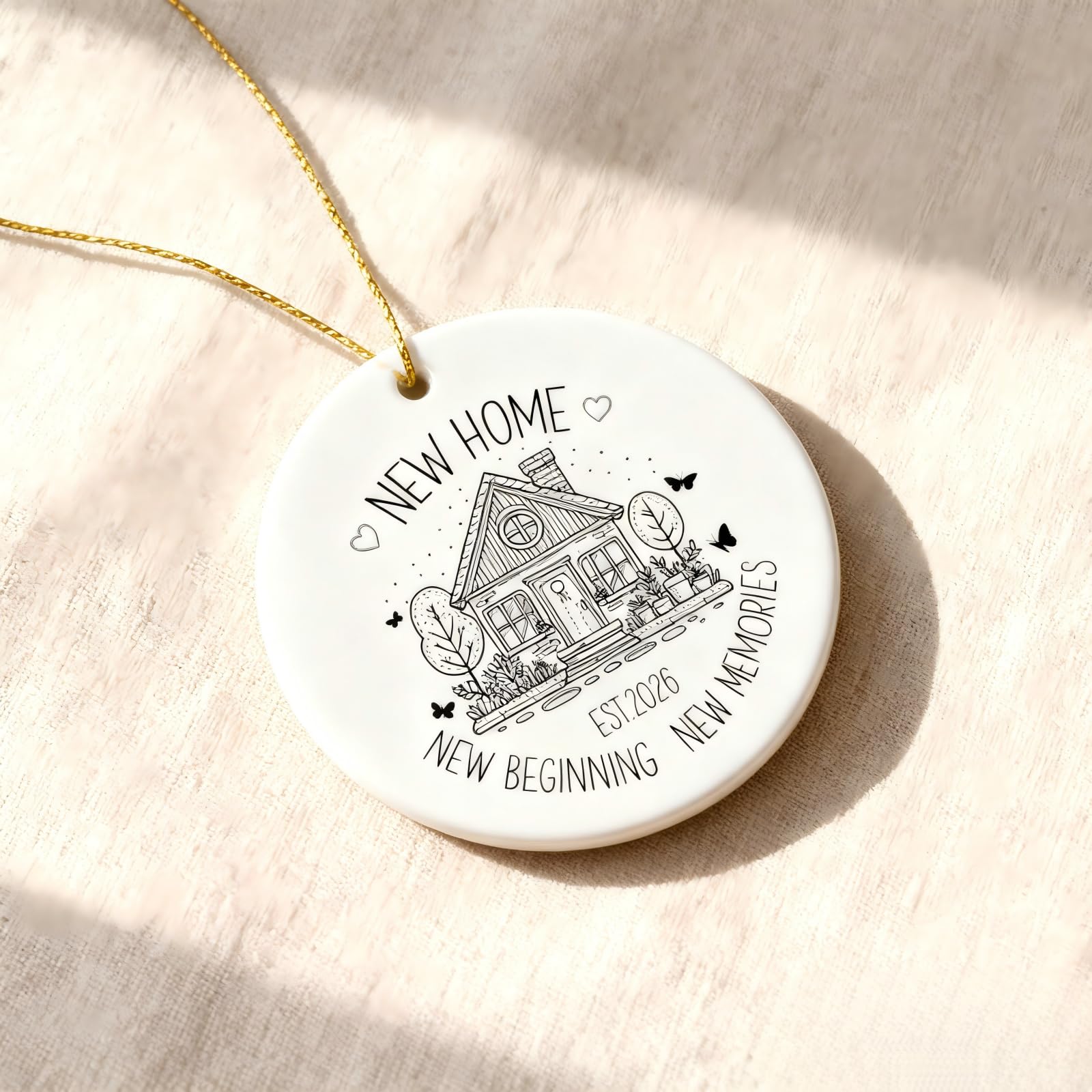Tivleed White Ceramic New Home Ornament - Hanging Wall Decor With 'New Beginning' Design For Housewarming Gift, Home Decoration (8X8cm, Neutral Color)