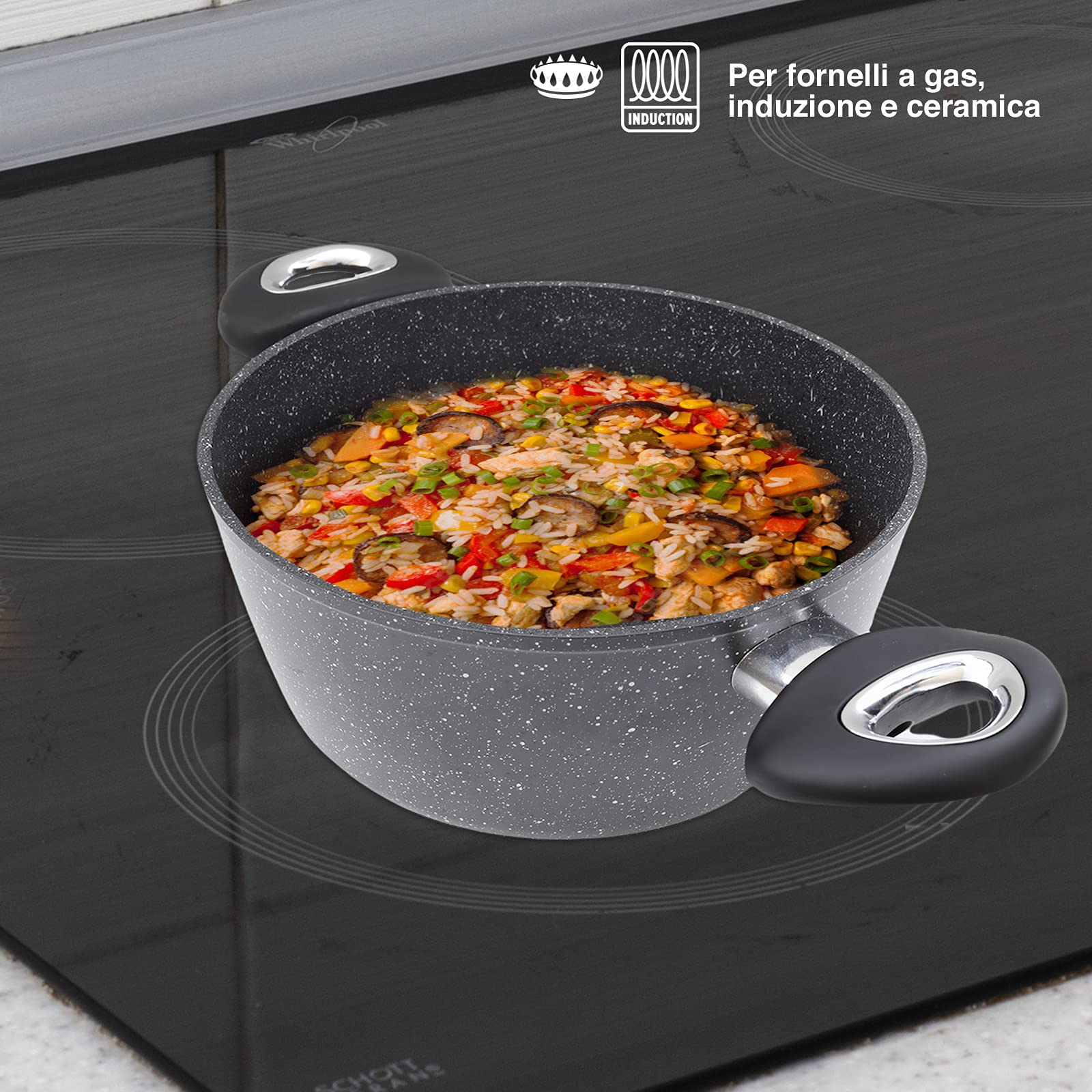 MAURY’S MAXISTONE TITANIUM CASSERUOLA ANTIADERENTE IN ALLUMINIO RINFORZATO (22 cm)