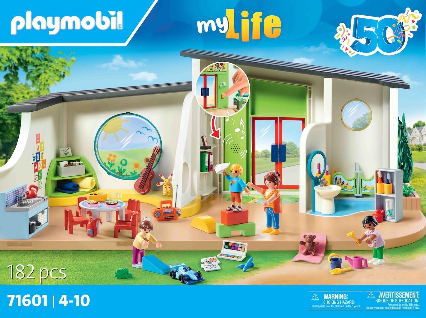 PLAYMOBIL MyLife 71601 The Rainbow Day Center, Large Nursery Set with Numerous Accessories and a Working Doorbell, Detailed Toy for Children from 4 Years