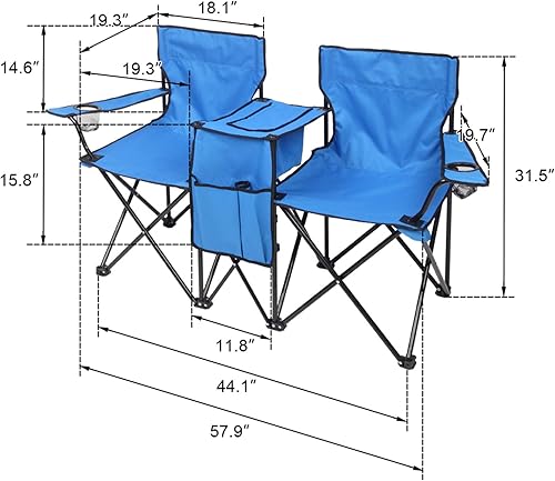 Miniatura 2 de Silla de playa plegable portátil de 2 asientos, sillas de camping ligeras, con sombrilla de 180 lb de capacidad de carga, al aire libre, playa,