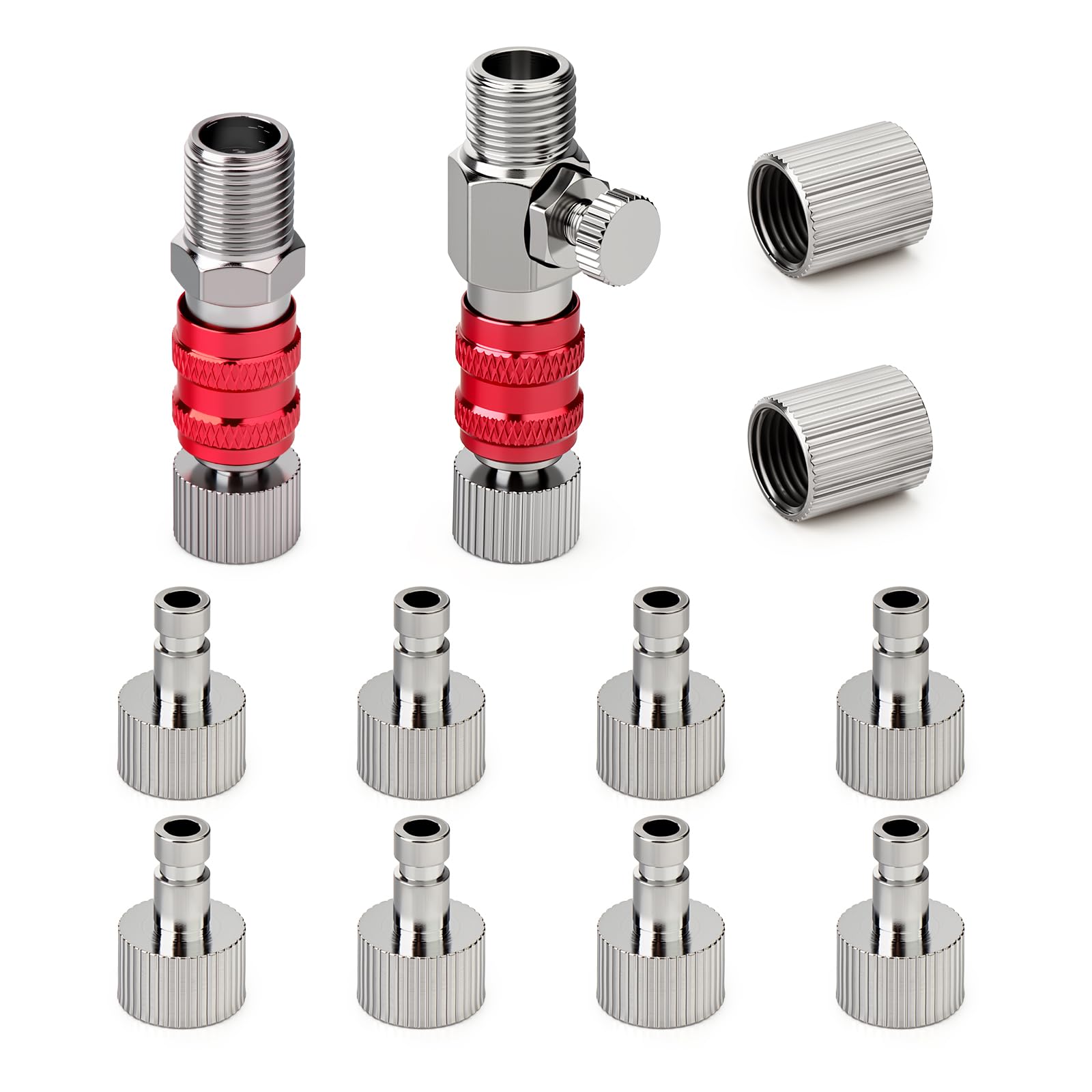 Coupleur rapide aérographe 1/8 avec valve de réglage et bouchon en inox