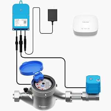 NSF Certified Pulse Meter + Shutoff Valve Kit, 1/2", FlowSmart Controller YS5006 Reads Meter Pulses, Real-Time Usage & Leak Detection, Auto Shutoff D2D Offline, LoRa Long Range, Hub Included