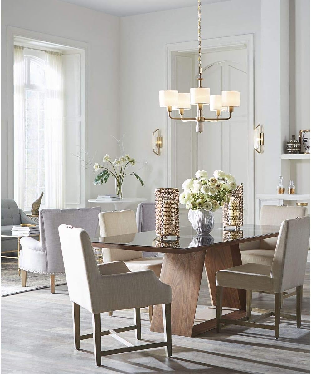 Progress Lighting Palacio Collection 5-Light White Silk Fabric Shade Luxe Chandelier Light Vintage Gold