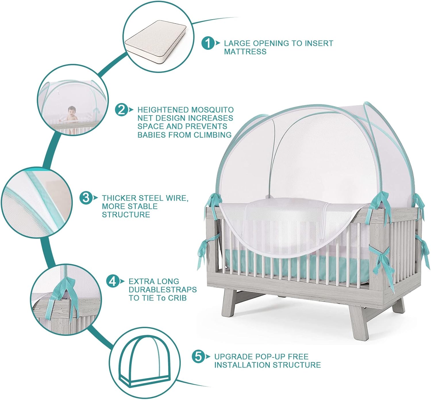 Mosquito Nets for Cribs for Babies, Pop up Baby Crib Tent to Keep Baby from Climbing Out, See-Through & Breathable Mesh Crib Net Cover to Keep Baby in, Crib Safety Netting Canopy : Baby