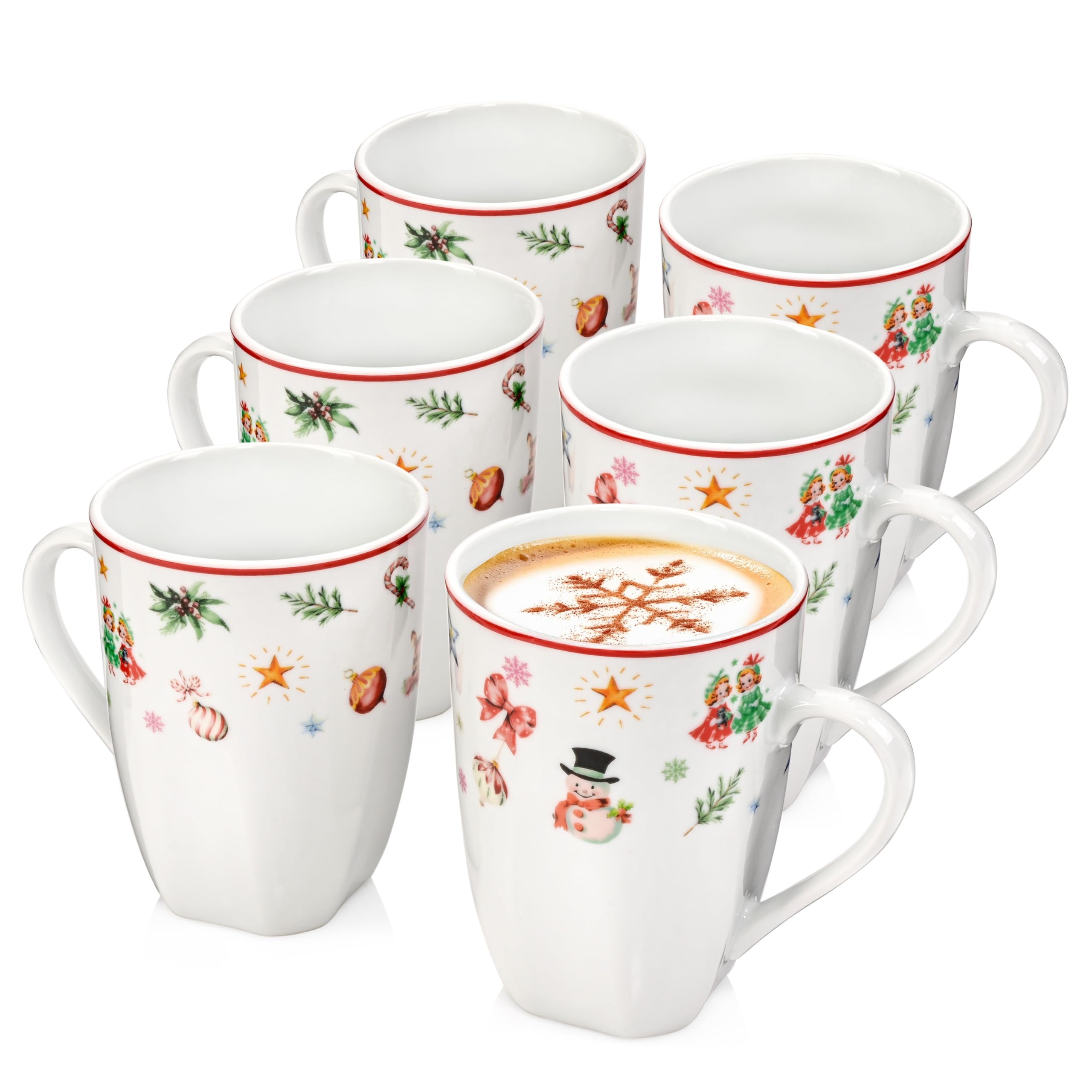 SÄNGER | Kaffeetassen Set Bilgola Christmas Design 6 tlg, Kaffeebecher Porzellan für 6 Personen, Kaffeetassen & Becher spülmaschinenfest Tassen Set für Kaffee & Tee, 350 ml | PREMIUM COLLECTION