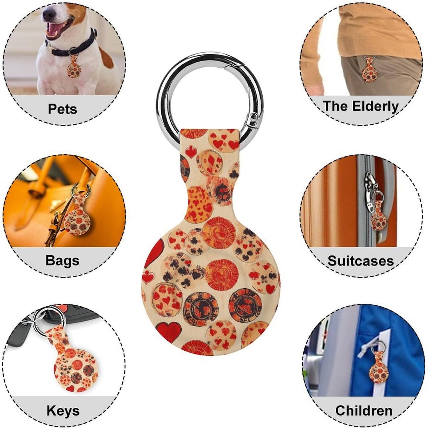 Poker Chips Spades Hearts Case Compatible with AirTag Holder Cover with Keychain Ring for Bags Luggages