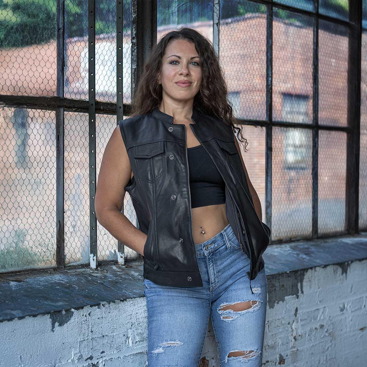 Milwaukee Leather MLL4512 Women’s Lashes Black Leather Club Style Motorcycle Rider Vest w/Concealed Closure - Image 6