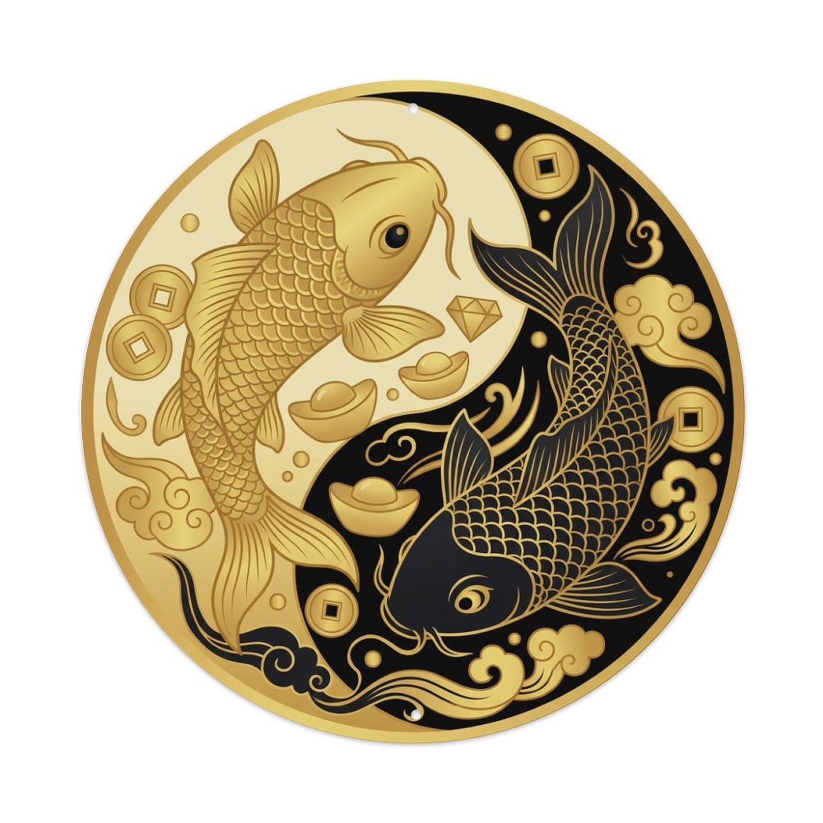 Tgrcjimh Style Metal Tin Sign Tai Chi Koi Fish