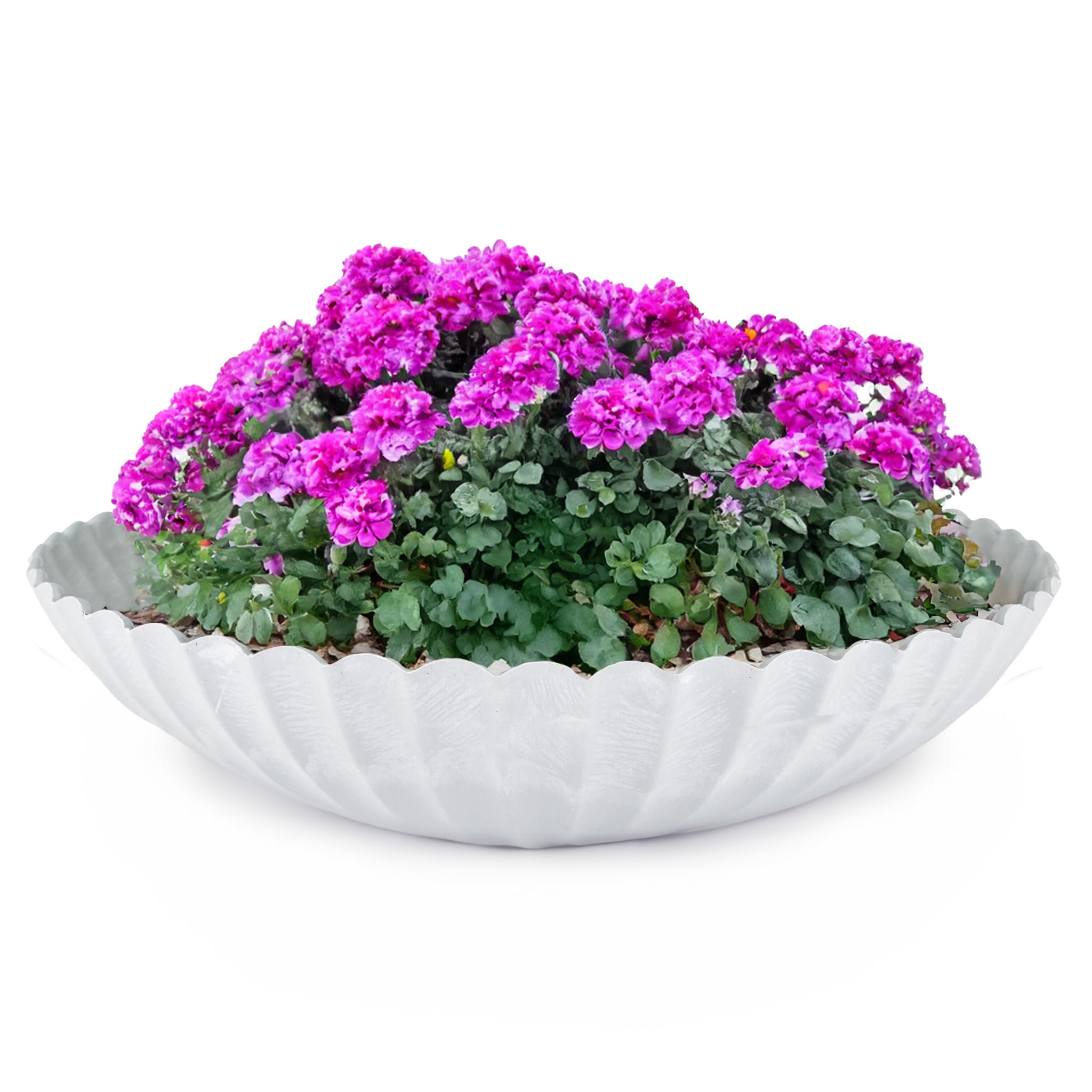 Matches21 Home & Hobby Lightgrey Wavy Outdoor Plant Bowl 35 X 9 Cm Light Grey Marbled Weatherproof Flower Bowl