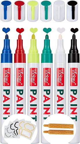 Bolígrafos de pintura de 6 colores para pintura de roca, piedra, cerámica, metal, vidrio, madera, tela, lienzo, paquete de 6 marcadores permanentes Bolígrafos de pintura de 6 colores para pintura de roca, piedra, cerámica, metal, vidrio, madera, tela, lienzo, paquete de 6 marcadores permanentes