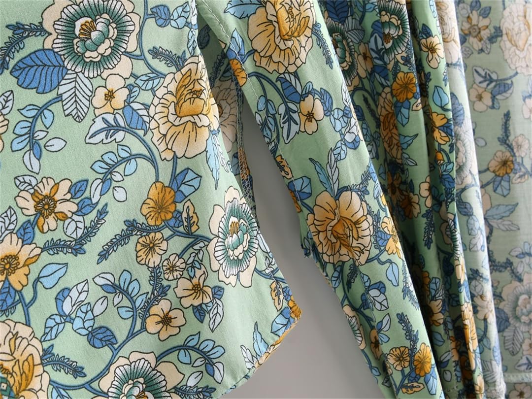 Robe kimono vintage EN8 à imprimé floral bohème pour femme