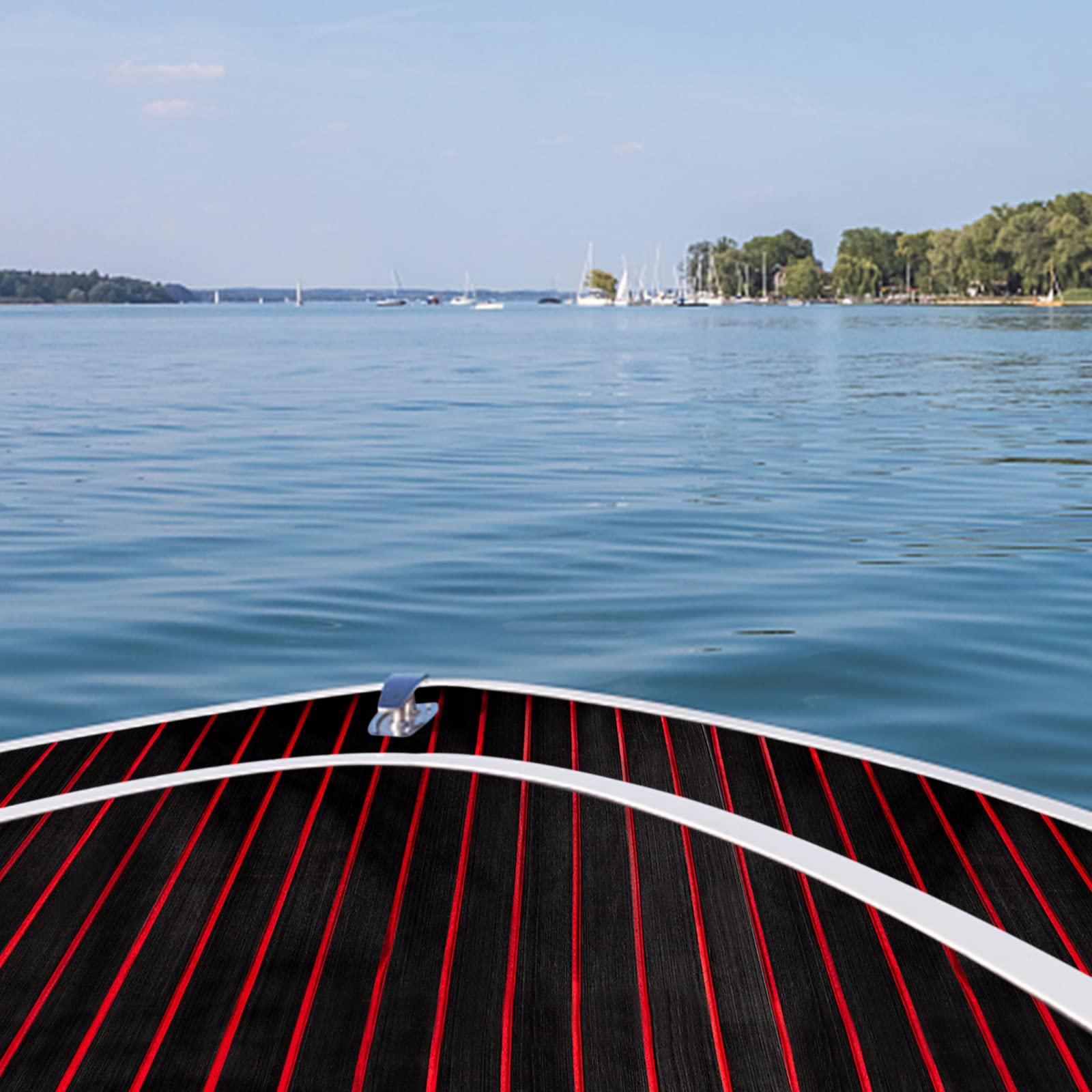 Eva Schaum Boot 240x90cm selbstklebend, 6mm Dicke Anti-Rutsch Bodenbelag, Marine Rutschfester Boden, Schwarz-Rot Teakoptik, Einfache Installation und Wasserdicht, für Yacht und Boot