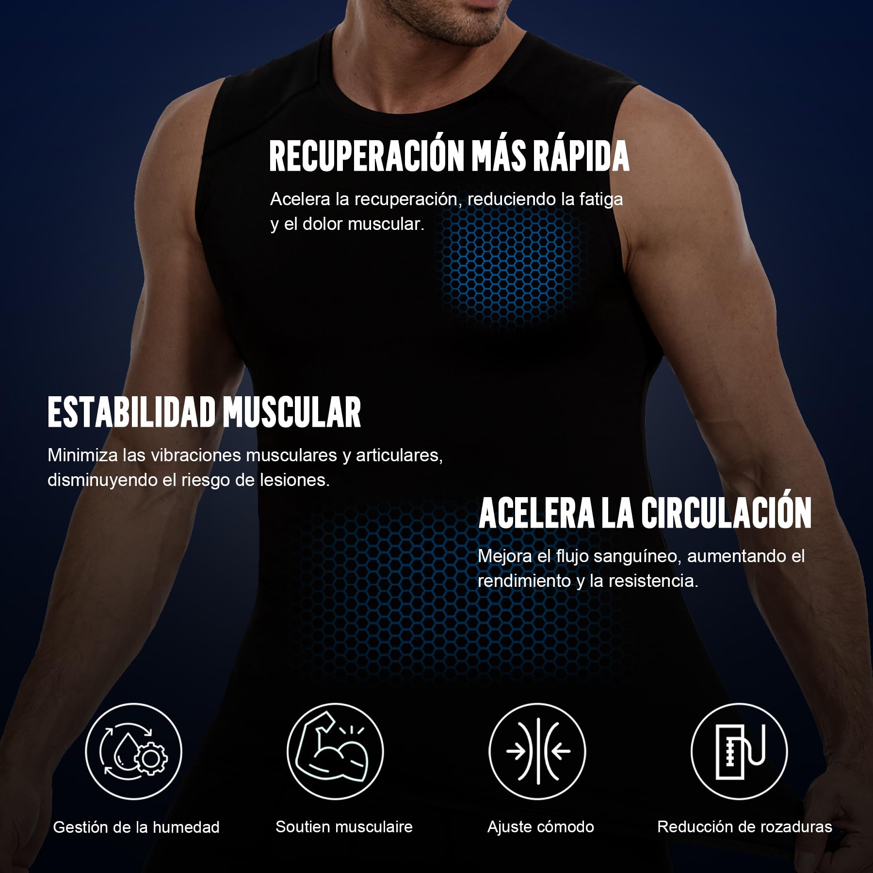 AMZSPORT Pack de 5 Camisetas sin Mangas para Hombre, Transpirables y de Compresión, para Running, Gimnasio, Fitness y Deporte