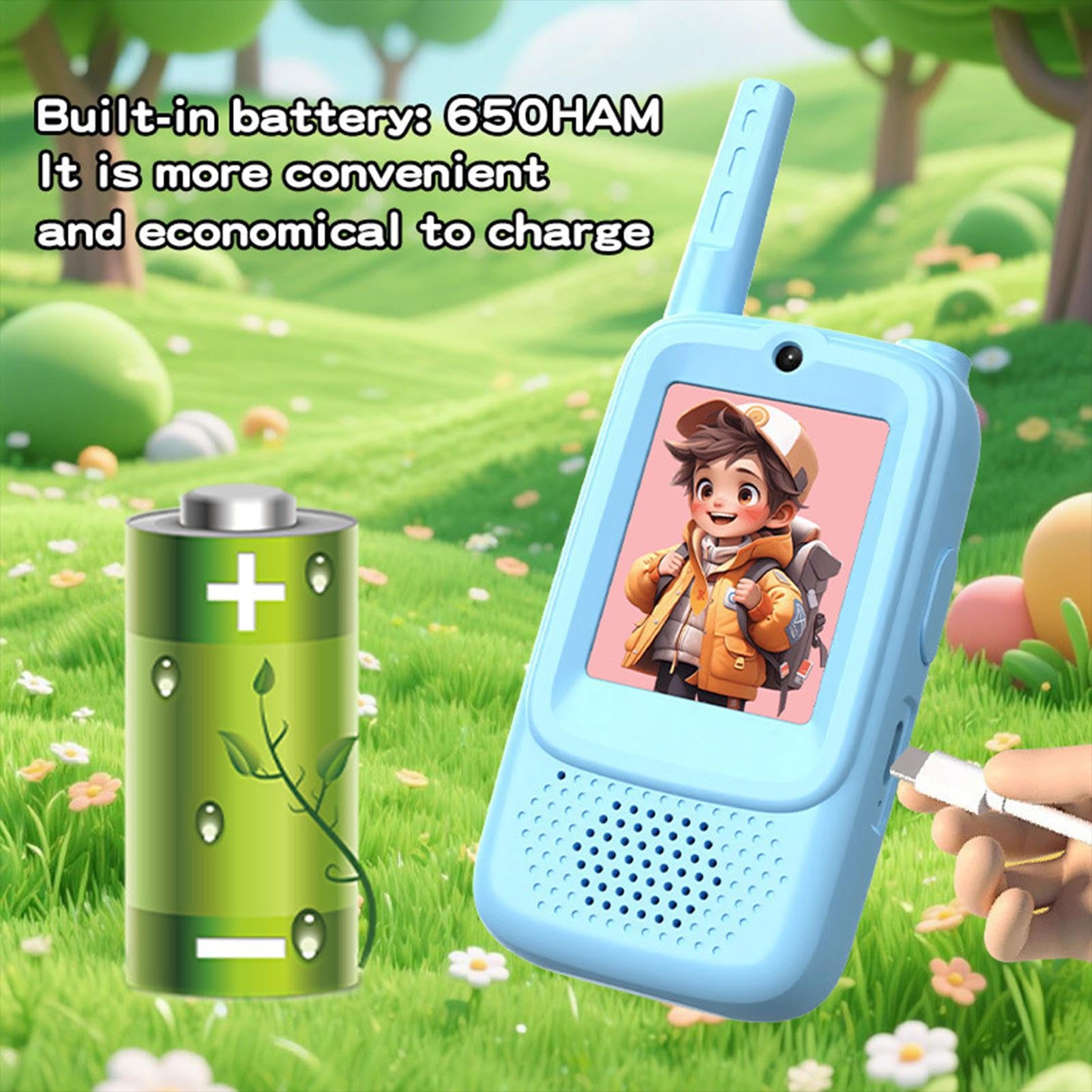 2 Pieces Talkies Walkies Vidéo pour Enfant, Talkie Walkie Enfant avec Vidéo & Caméra HD, Rechargeable, 4 Modes De Voix Changée, Portée 150-500m, Cadeau De Noël pour LesEnfant