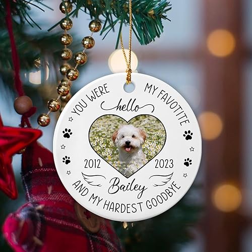Miniatura 5 de You were My Favorite Hello and My Hardest Goodbye, adorno de cerámica personalizado con foto de mascota y nombre, regalos conmemorativos para dueños
