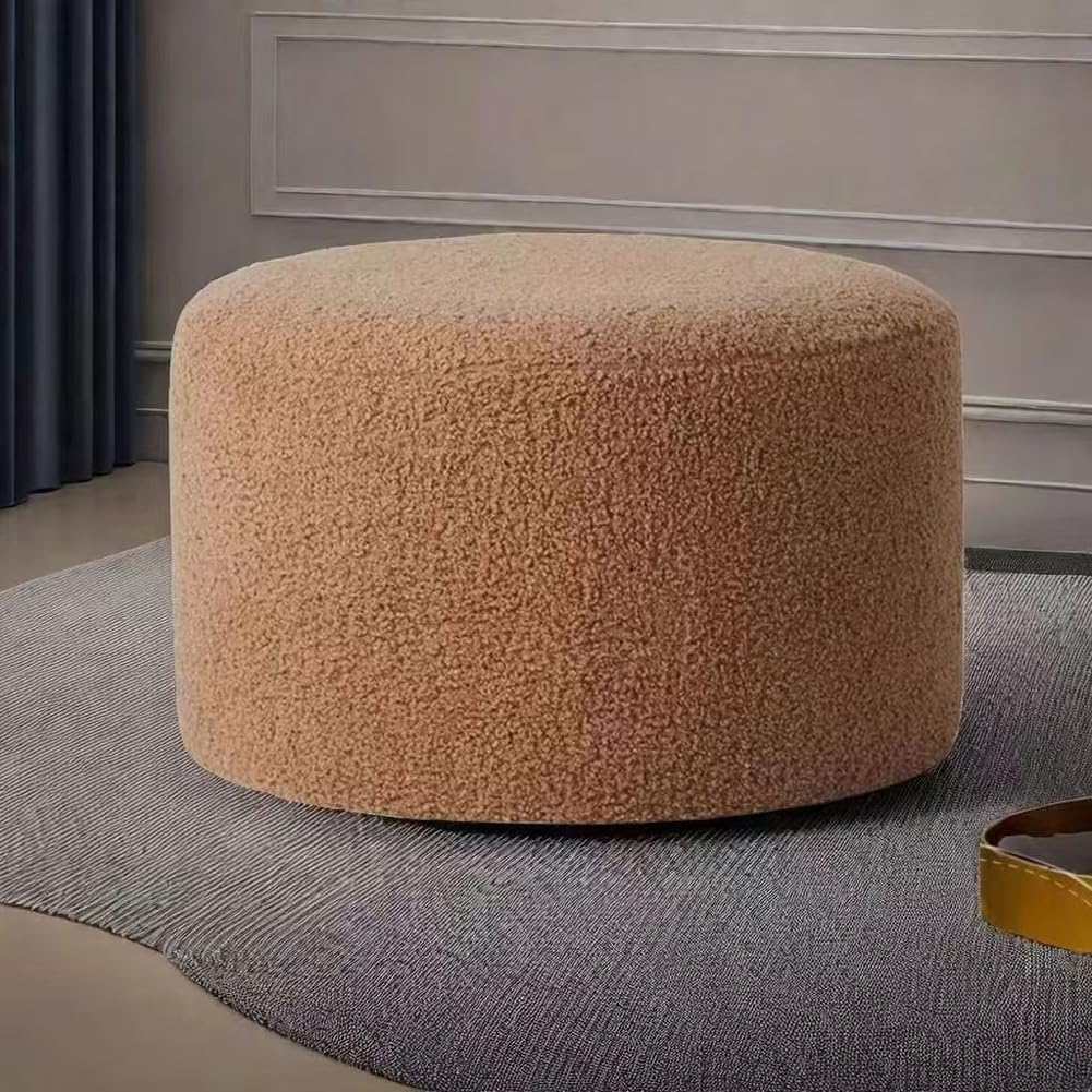 Premium Upholstered Footstool Ottoman,Large Plush Foot Stool Floor Chair Extra Comfortable Round Foot Rest for Living Room/Bedroom/Office (Dark Coffee,Diameter 12" - High 10")