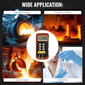 Digital K-Type Thermocouple Thermometer with Dual Channels 4 Thermocouples High Accuracy Temperature Kelvin Scale Dual Measurement Meter Sensor,50~1300°C (-58~2372°F) for High Temperature