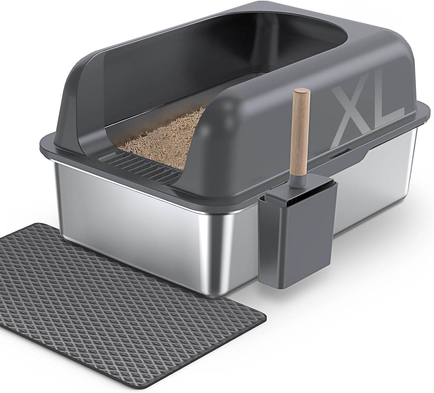 Gimars XL Stainless Steel Cat Litter Box, Large Stainless Steel Cat Litter Tray, 20L Metal Litter Tray with Litter Scoop & Mat, Good for Large Medium Cats Gimars XL Stainless Steel Cat Litter Box, Large Stainless Steel Cat Litter Tray, 20L Metal Litter Tray with Litter Scoop & Mat, Good for Large Medium Cats