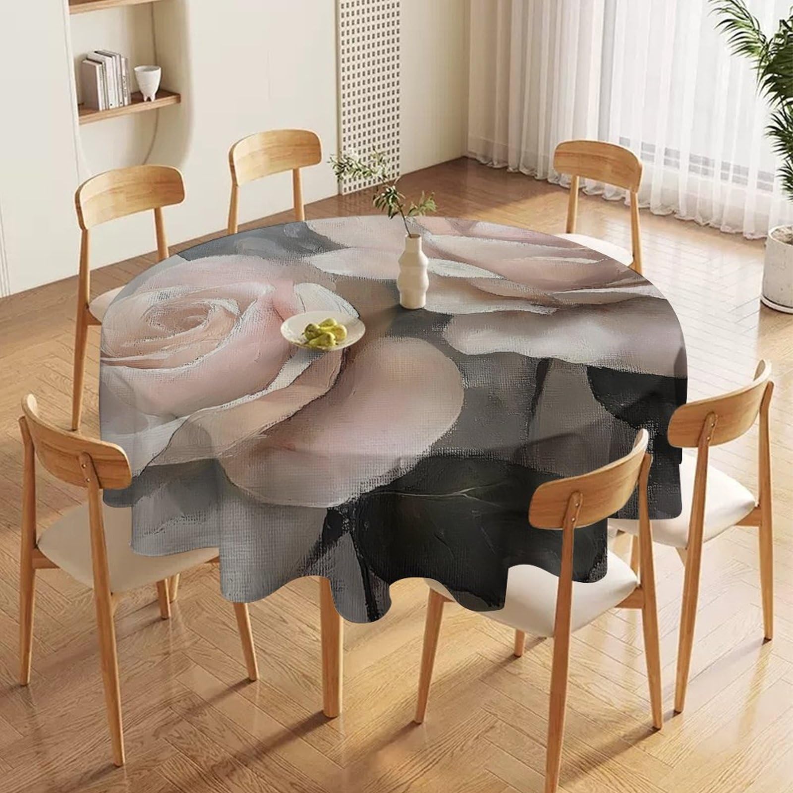 ORDOBO 3D Print Round Tablecloth - Pink Flowers Fashion Waterproof Dust-Proof Table Cover For Dinner Kitchen Holiday Home Protect Table Decoration 152X152Cm