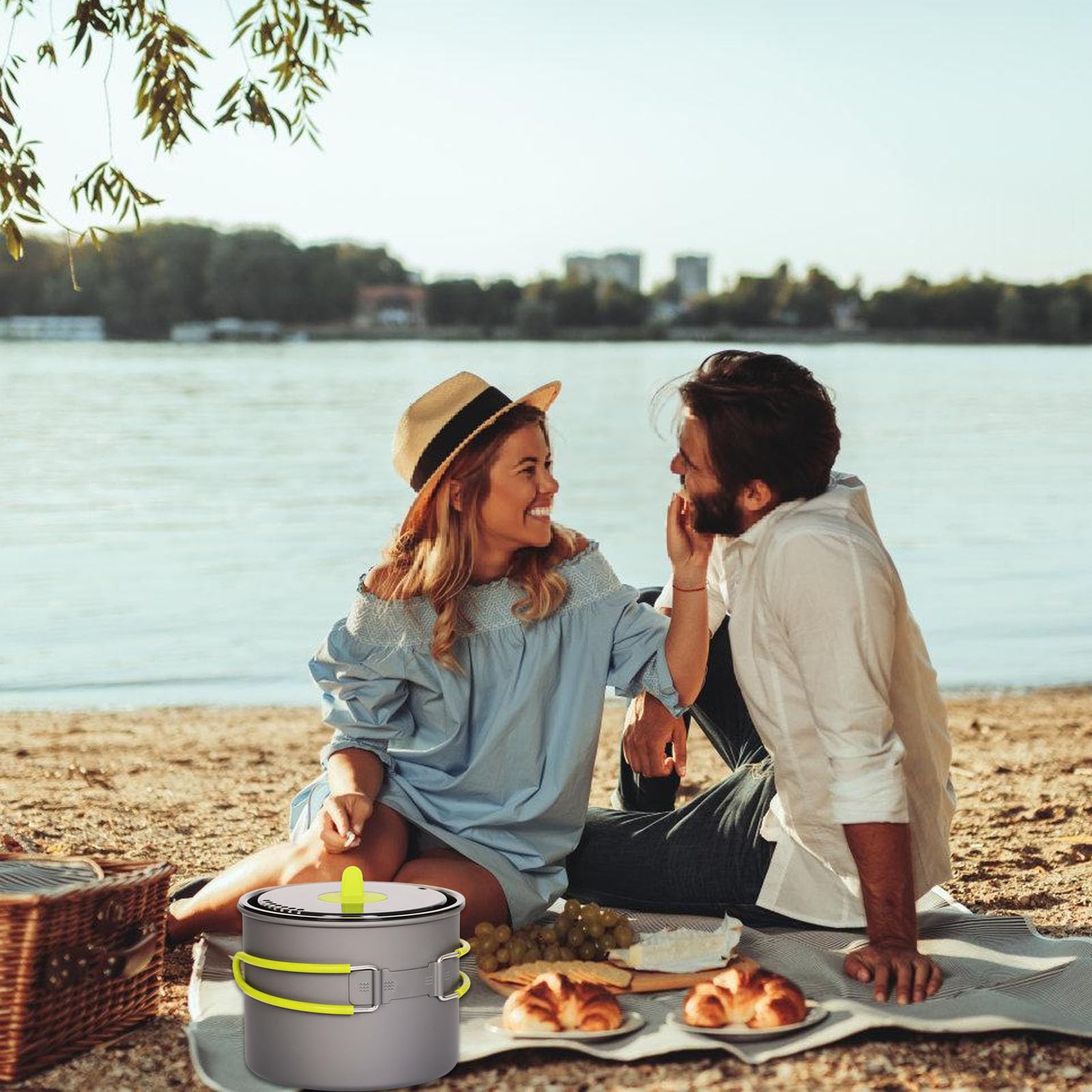 Oxxggkao Camping Cook Pots with Lid and Folding Handle Outdoor Cooking Pots Utensils NonStick Camping Cookware Easy to