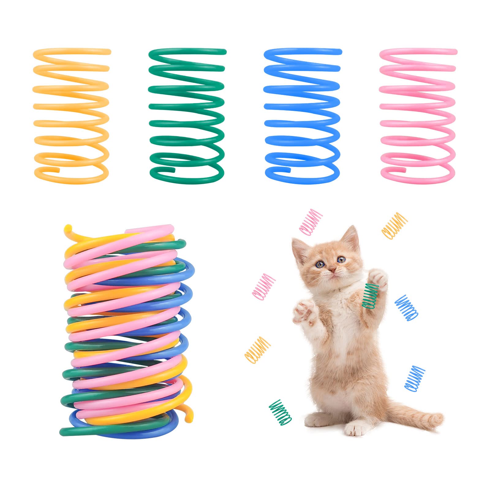 Andiker Cat Spring Toys, 12pcs Colorful & Durable Wide Plastic Cat Toys for Indoor Cats to Play to Release Energy and Keep Fit Bounce Interactive Cat