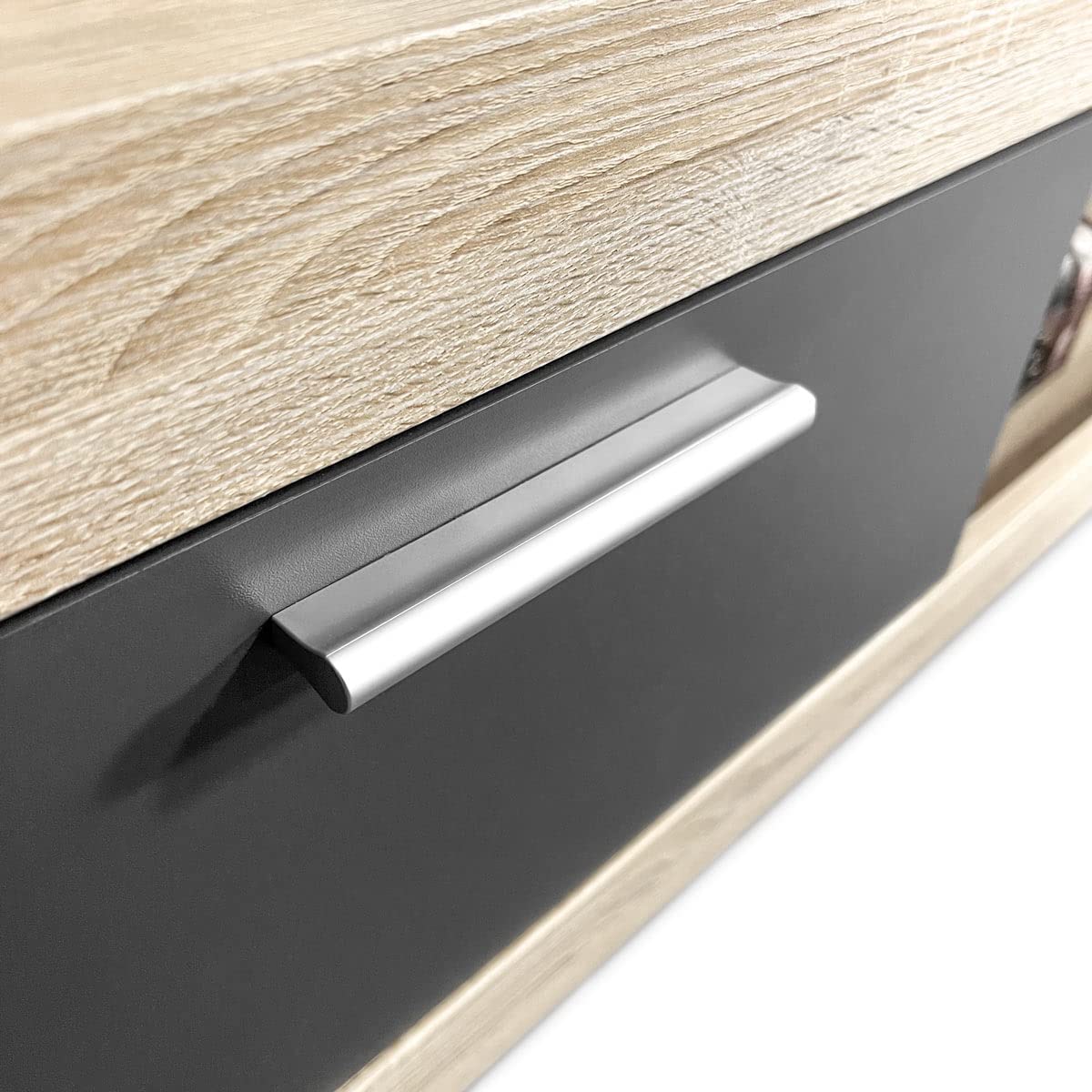 Homey - Mueble de Salón Moderno con Leds, Módulos de Comedor, Modelo Freim, Acabado en Cambria y Grafito, Medidas: 259 cm (Ancho) x 132,5 cm (Alto) 40 cm (Fondo)