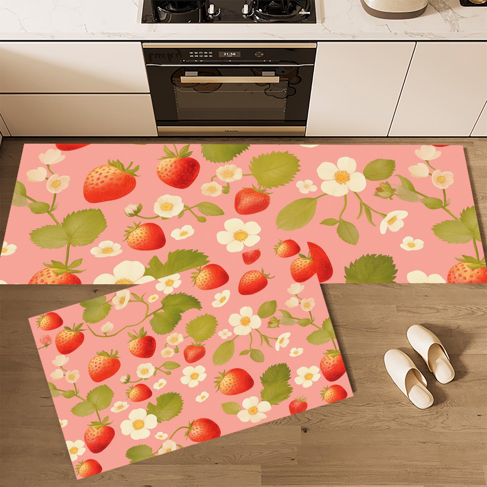 Tapis anti-fatigue cuisine antiderapant tapis de sol impermeable rouge motif fraise