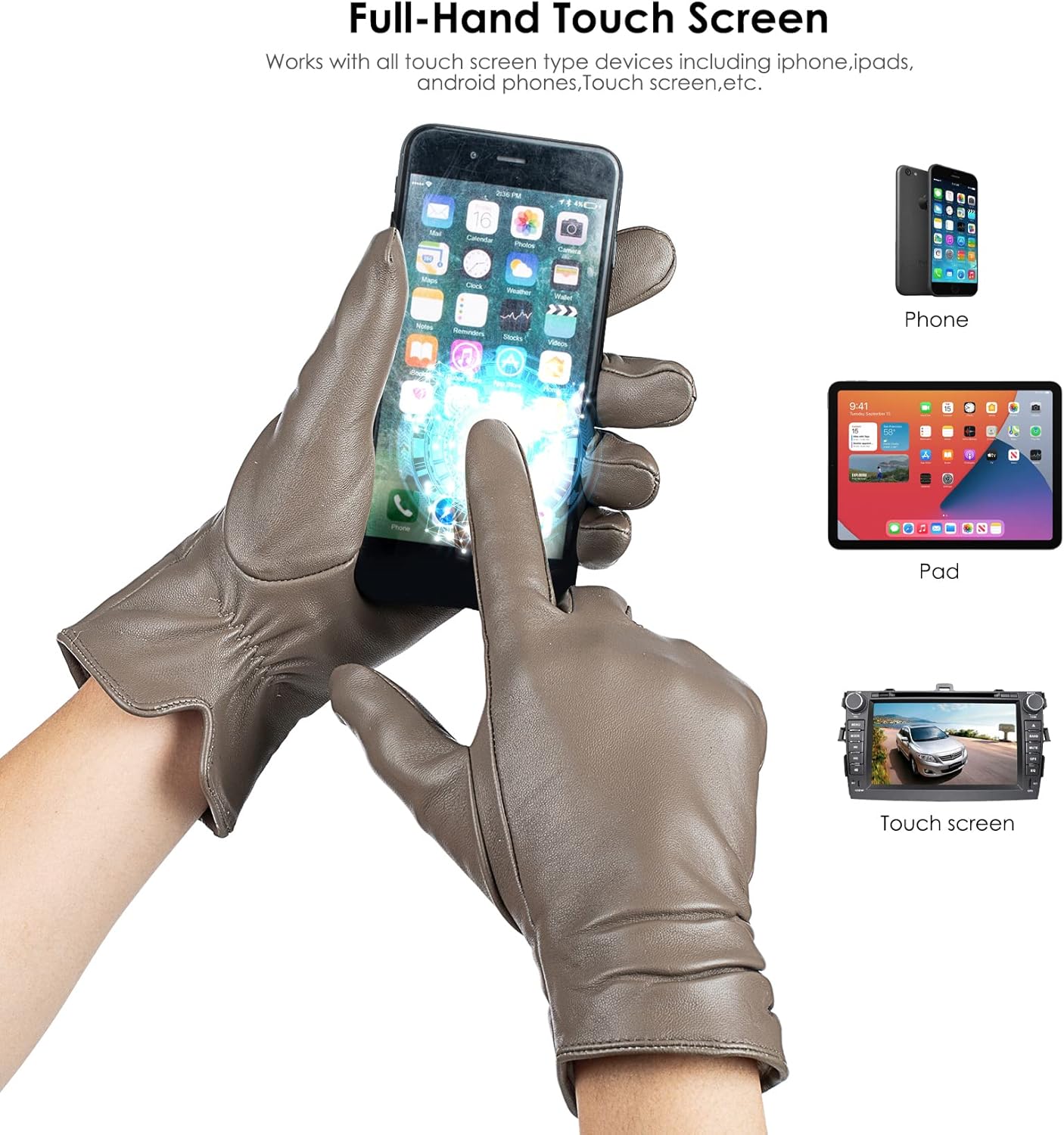 Dsane Womens Winter Leather Touchscreen Texting Warm Driving Lambskin Pure Genuine leather Gloves - Image 5