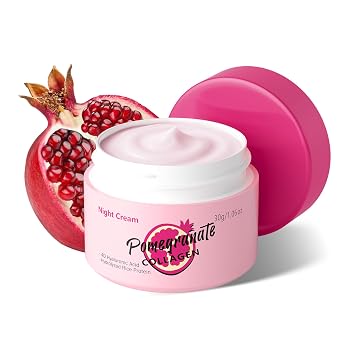 Pomegranate Collagen Night Cream, Face Moisturizer with Pomegranate Extract & Collagen, Lightweight Non-greasy, Firming, Boost Skin Elasticity, Overnight Nourishment for Soft, Glowing Skin