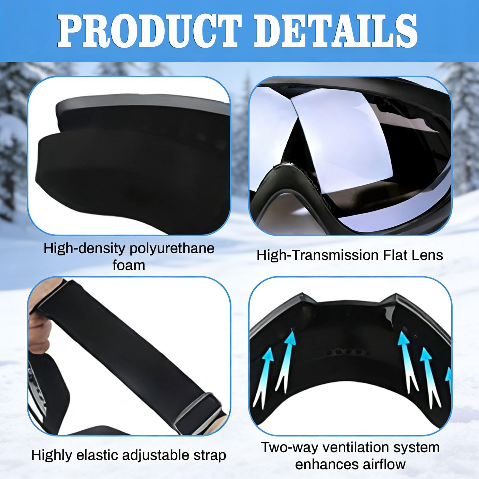 Lunette De Ski, Lot De 2 Lunette De Ski Pour Homme Et Femme, Protection UV, Anti-Buée, Coupe-Vent, Pour ActivitéS De Plein Air, Ski, Cyclisme, Snowboard, Randonnée
