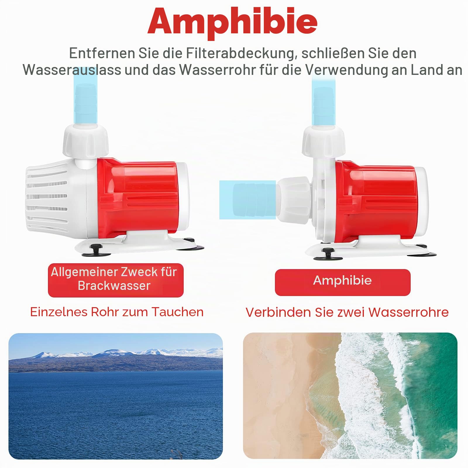 Portable Tauchpumpe 12V 20W 1200L/H High Flow Tragbare Aquarium Wasserpumpe Frequenzumwandlung bürstenlose DC-Pumpe Amphibische Pumpe