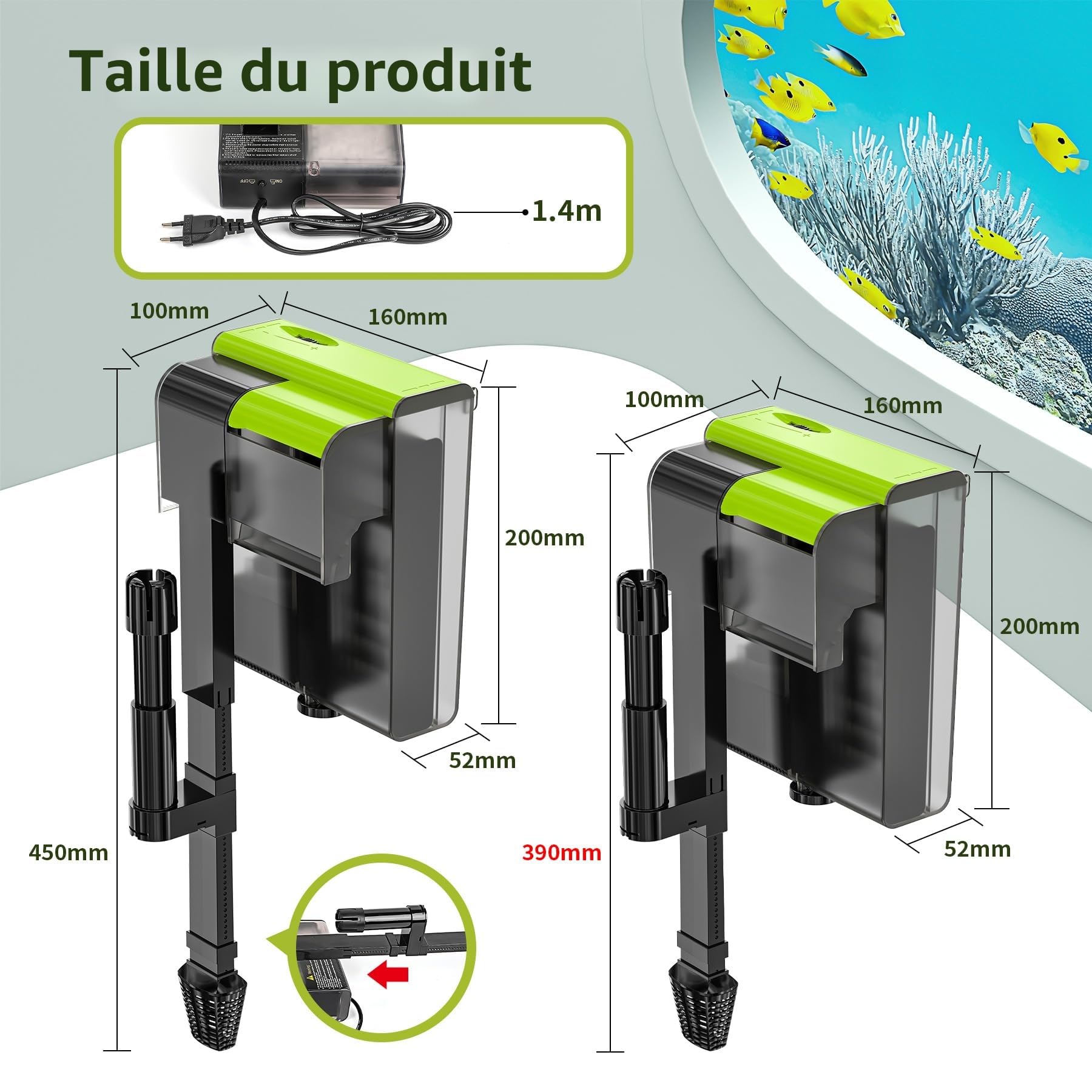 Forever Speed Filtre Externe Aquarium UVC 4-en-1 Filtre Aquarium Réglable, 450L/h Cascade Hang on Filtre pour Aquariums 10-100L