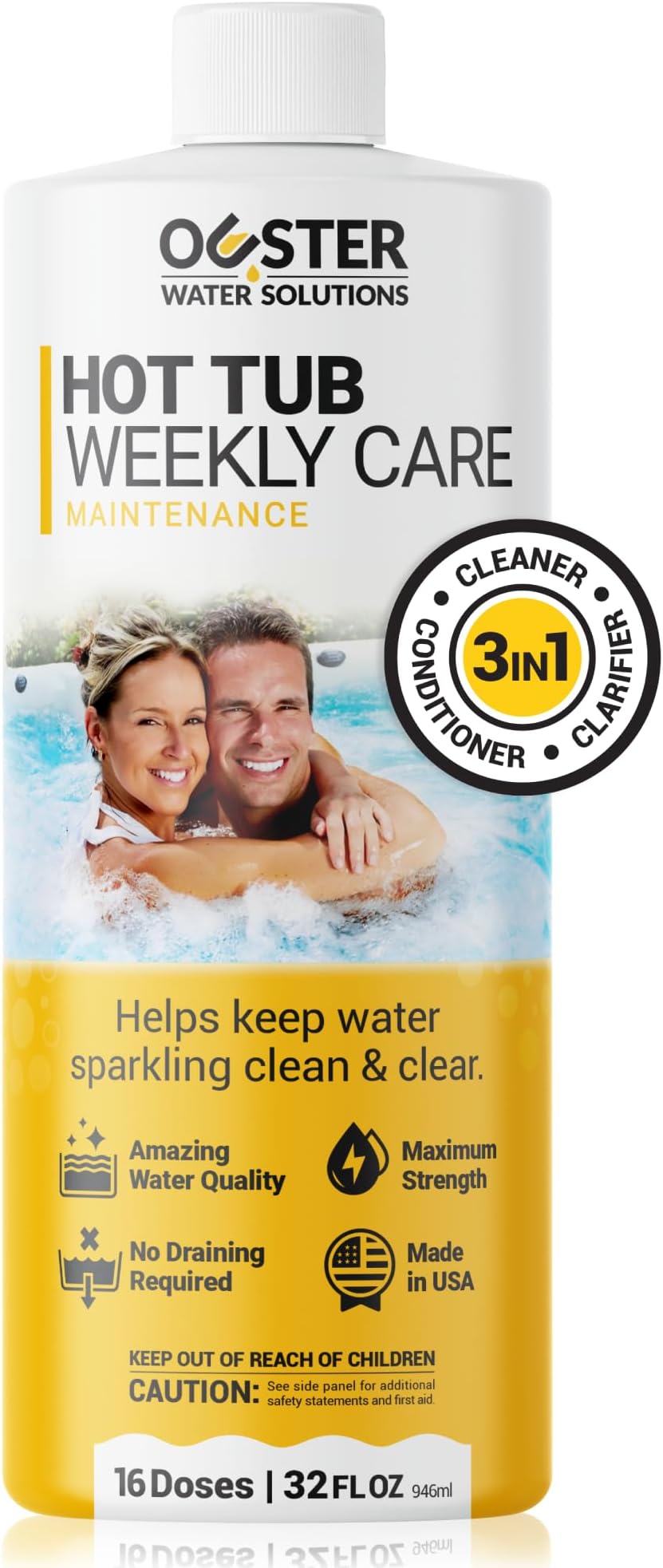 Bio Ouster 3in1 Weekly Hot Tub Cleaner, Conditioner, Clarifier - Hot Tub Chemicals for Standard & Inflatable Spas - Spa Chemicals for Crystal Clear & Sparkling Clean Water - Made in USA (32oz)