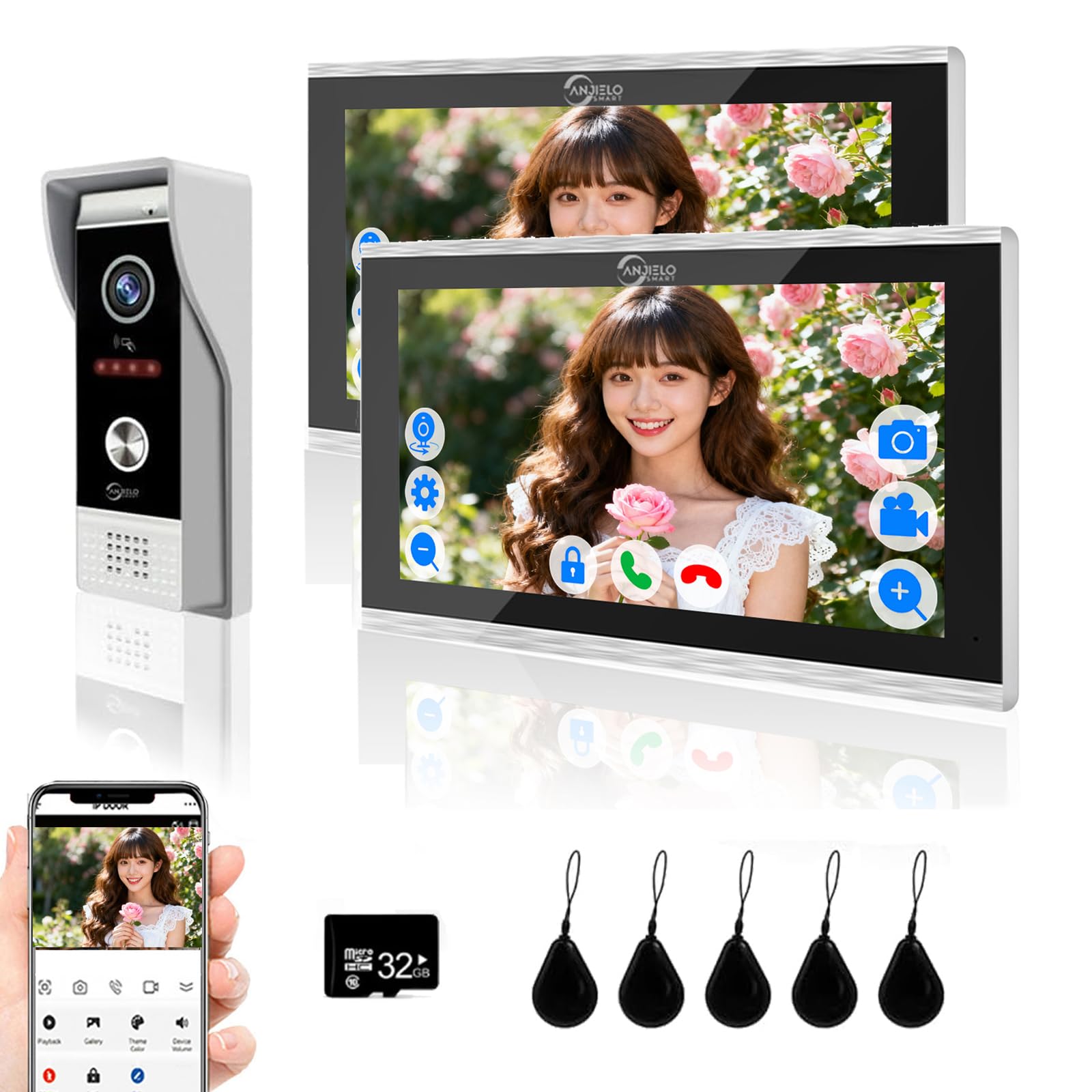 TUYA 25.4 cm przewodowy dzwonek do drzwi wideo, domofon, dzwonek do drzwi 1080P HD, obsługa wykrywania ruchu, ramka na zdjęcia, odblokowanie 3 w 1, zestawy telefonów do drzwi domowych TUYA do domu
