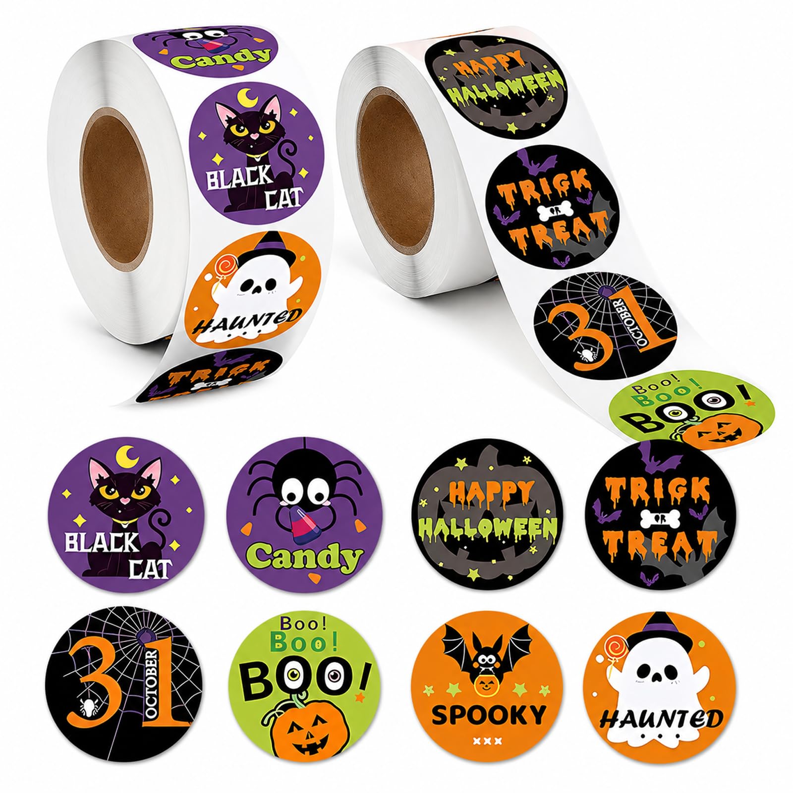 2 Rolls Halloween Pumpkin & Ghost Self Adhesive Round Stickers