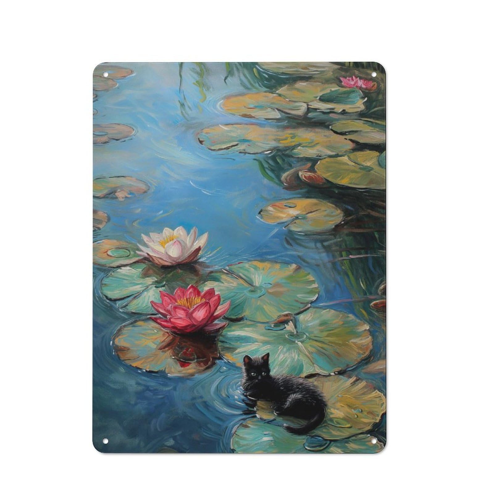 Junmoney Meownet Water Lilies Iii Metal Sign 40X30cm With For Hallway Wall, Vintage Decor, For Garage, Workshop And Man Cave Decoration
