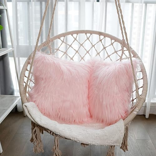 Miniatura 6 de OurWarm Juego de 2 fundas de almohada esponjosas de piel rosa de 18 x 18 pulgadas, fundas de almohada de piel sintética de lujo estilo merino,