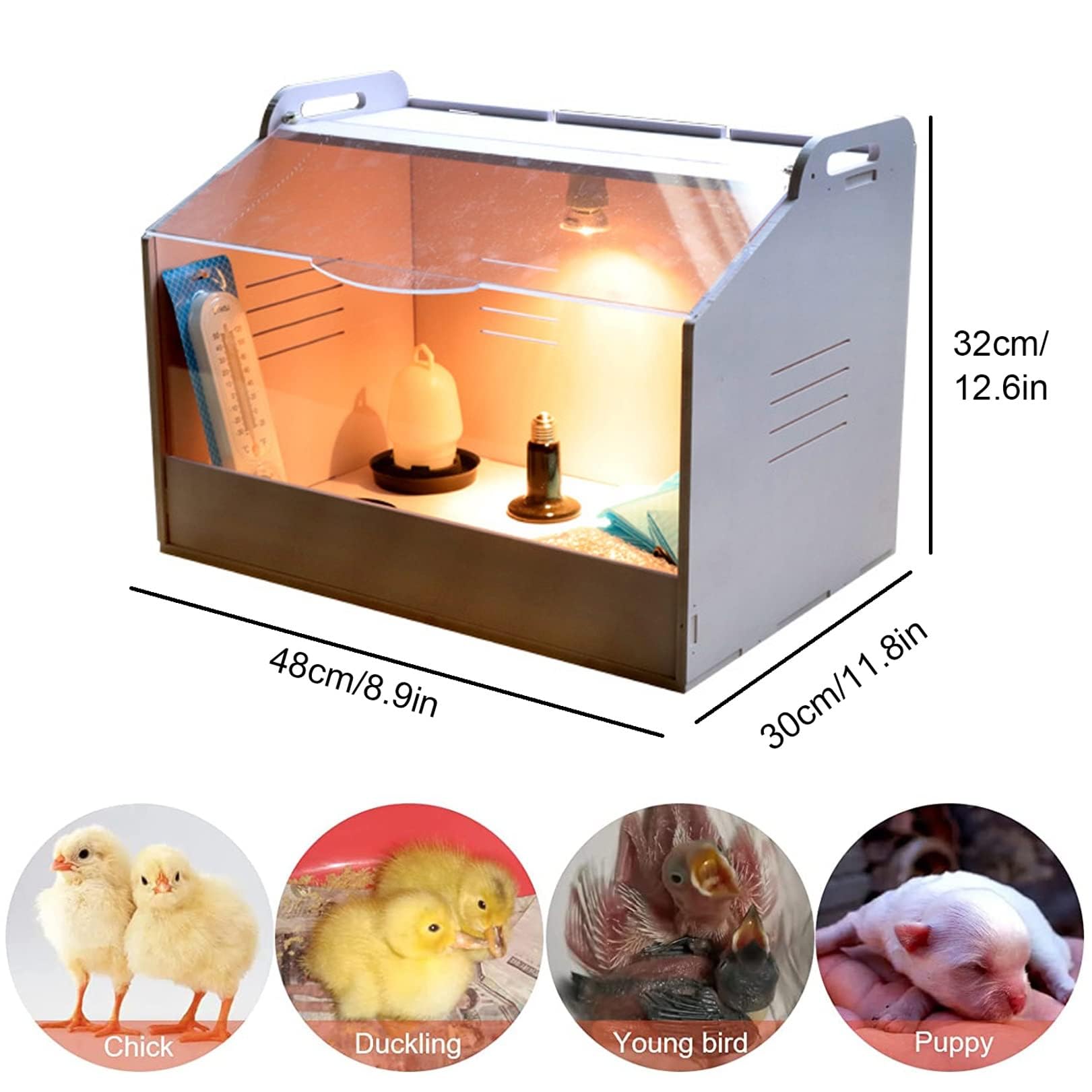 Caja de cría de pollos con juego de bombillas y termómetro, almohadilla térmica para pollitos, patitos, loros y lagartos, ideal para criar aves de corral y mascotas saludables