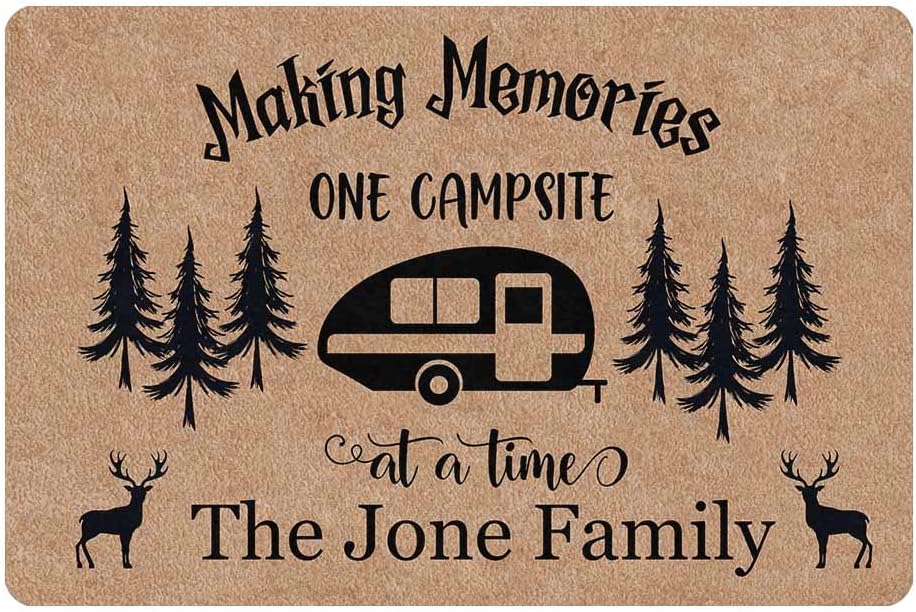 Personalized Mat with Text, Custom Family Name Doormat Making Memories Campsite at a Time Camper Words Indoor Outdoor Entrance Mat Floor Mat Decorative Home Office Welcome Mat Rug 24x16 Inches