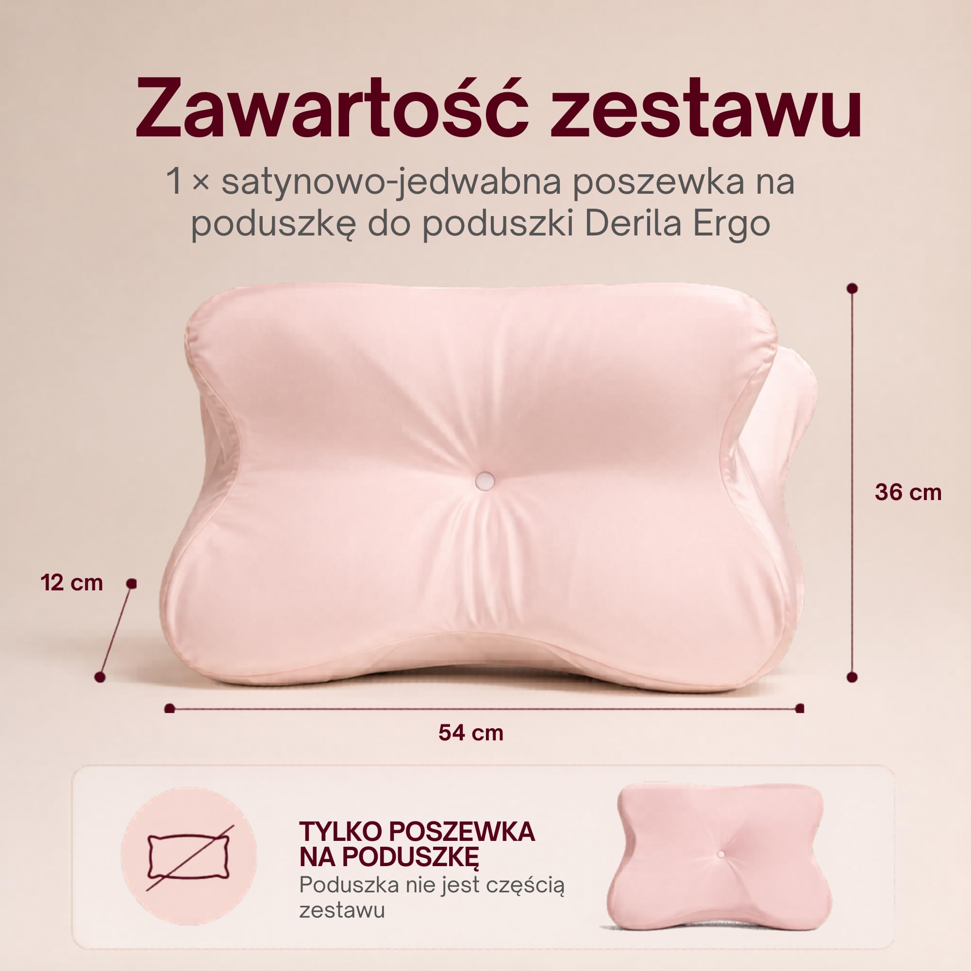 Derila Ergo Beauty Jedwabna Poszewka Anti-Frizz Jasnoróżowa | 54x36x12 cm, do poduszki Derila Ergo. Poduszka nie jest wliczona. Mieszanka jedwabna.