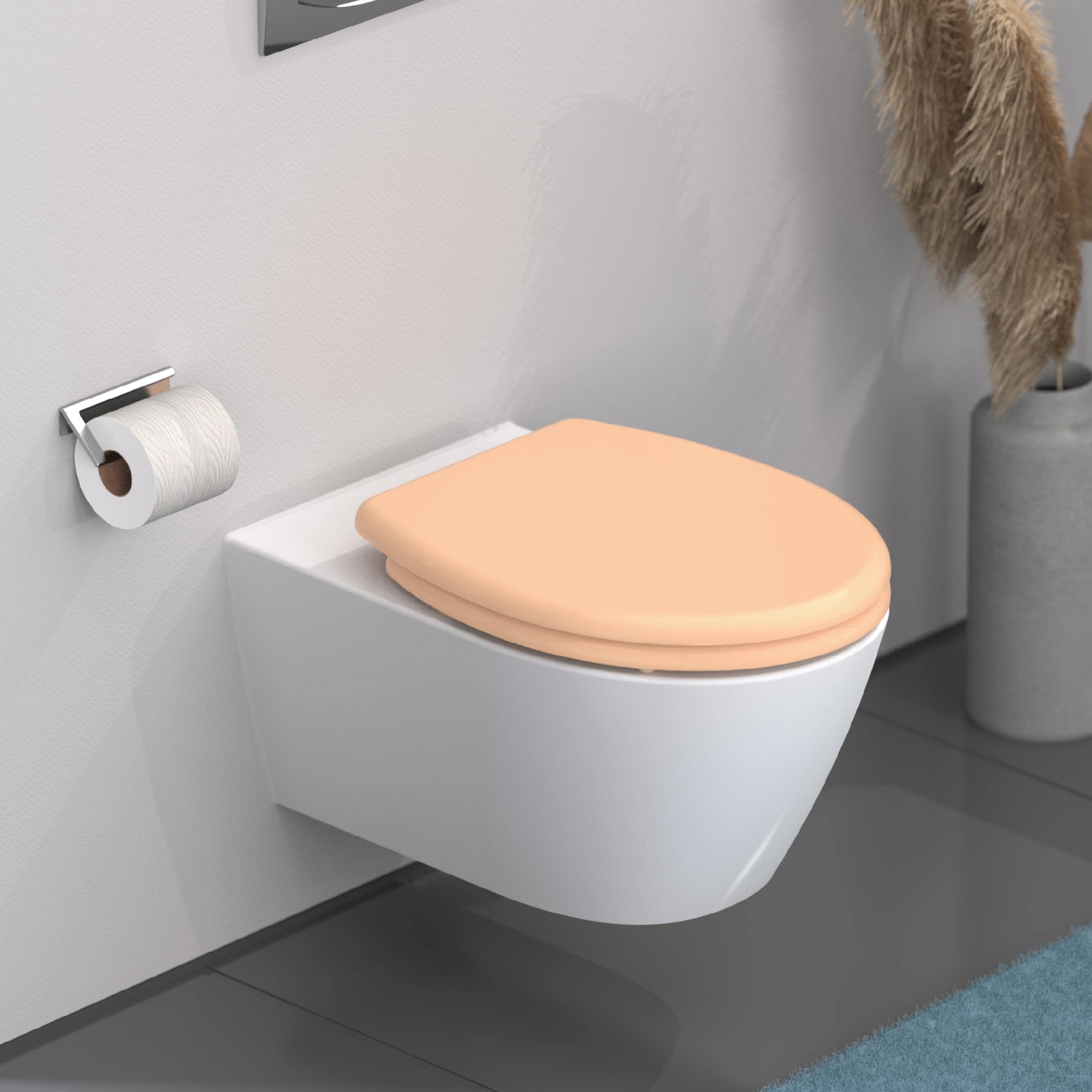 SCHÜTTE Asiento de inodoro de duroplast, color beige, con dispositivo automático de descenso y cierre rápido para una fácil limpieza, carga máxima del asiento de inodoro 150 kg, color beige 82305