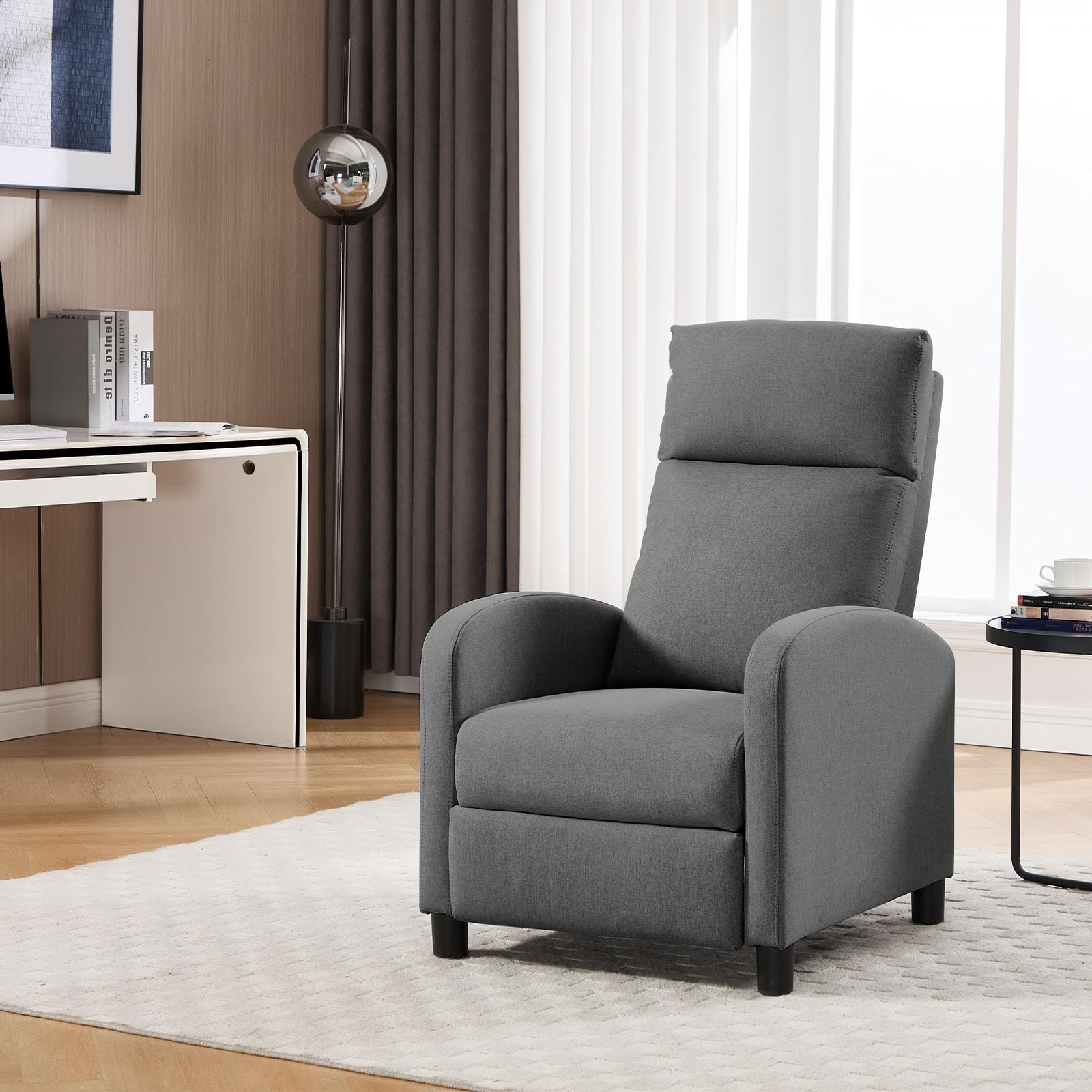 WOLTU Fauteuil Relax, Fauteuil Inclinable, Canapé 1 Place, Dossier et Repose-Pieds Réglables, Appui-tête, Assise Rembourrée, Lin, Gris Foncé, SKS58dgr