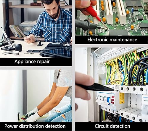 Vista 13 de Kit de soldador, temperatura ajustable de 60 W, multímetro digital, 5 puntas de soldadura, alambre, soporte, bomba de desoldadura, mecha
