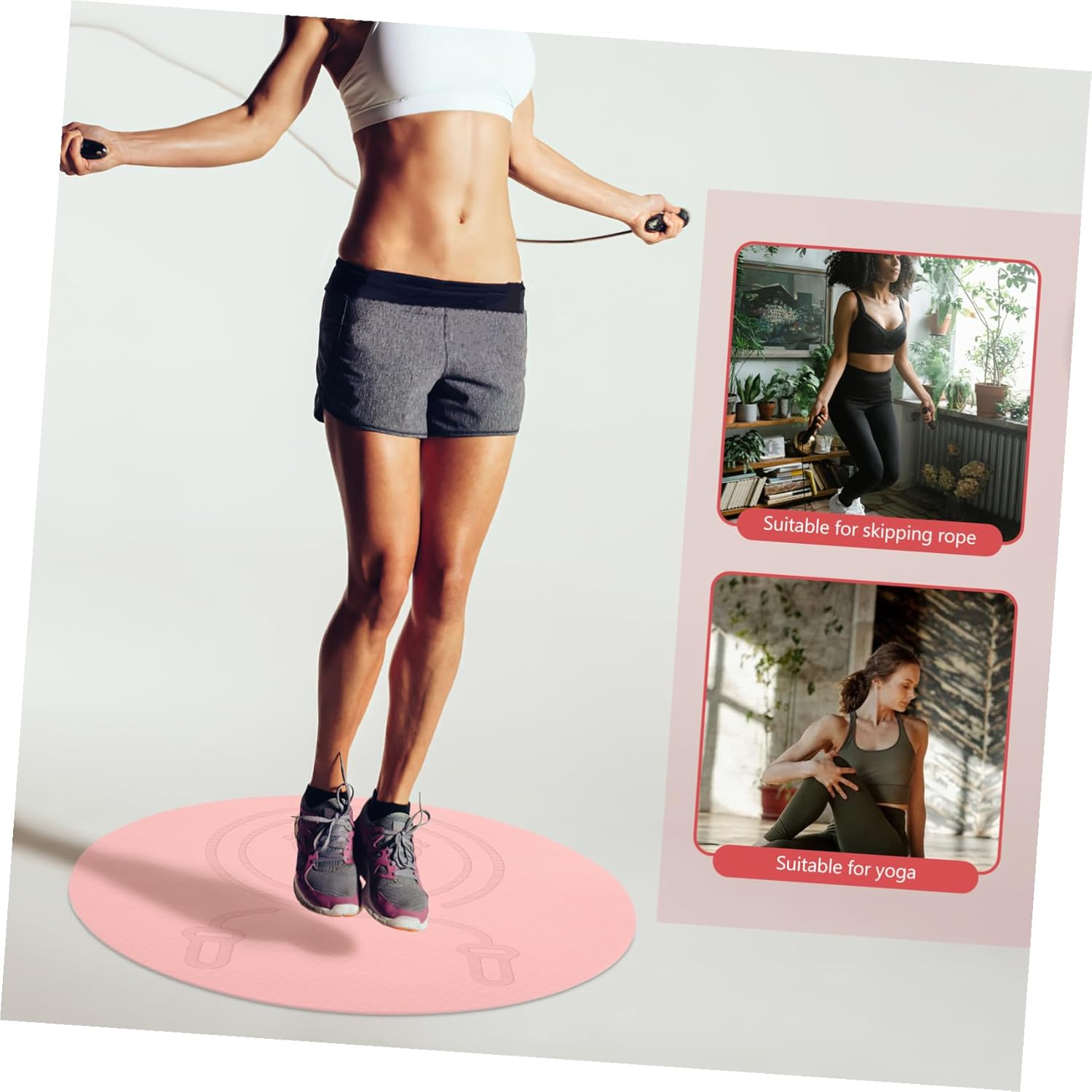 Tpe Non-slip Jump Rope Mat Pink with Shock Absorption and Noise Reduction Extra Thick Fitness Floor Pad for Home Gym Workout Yoga and Indoor Exercise