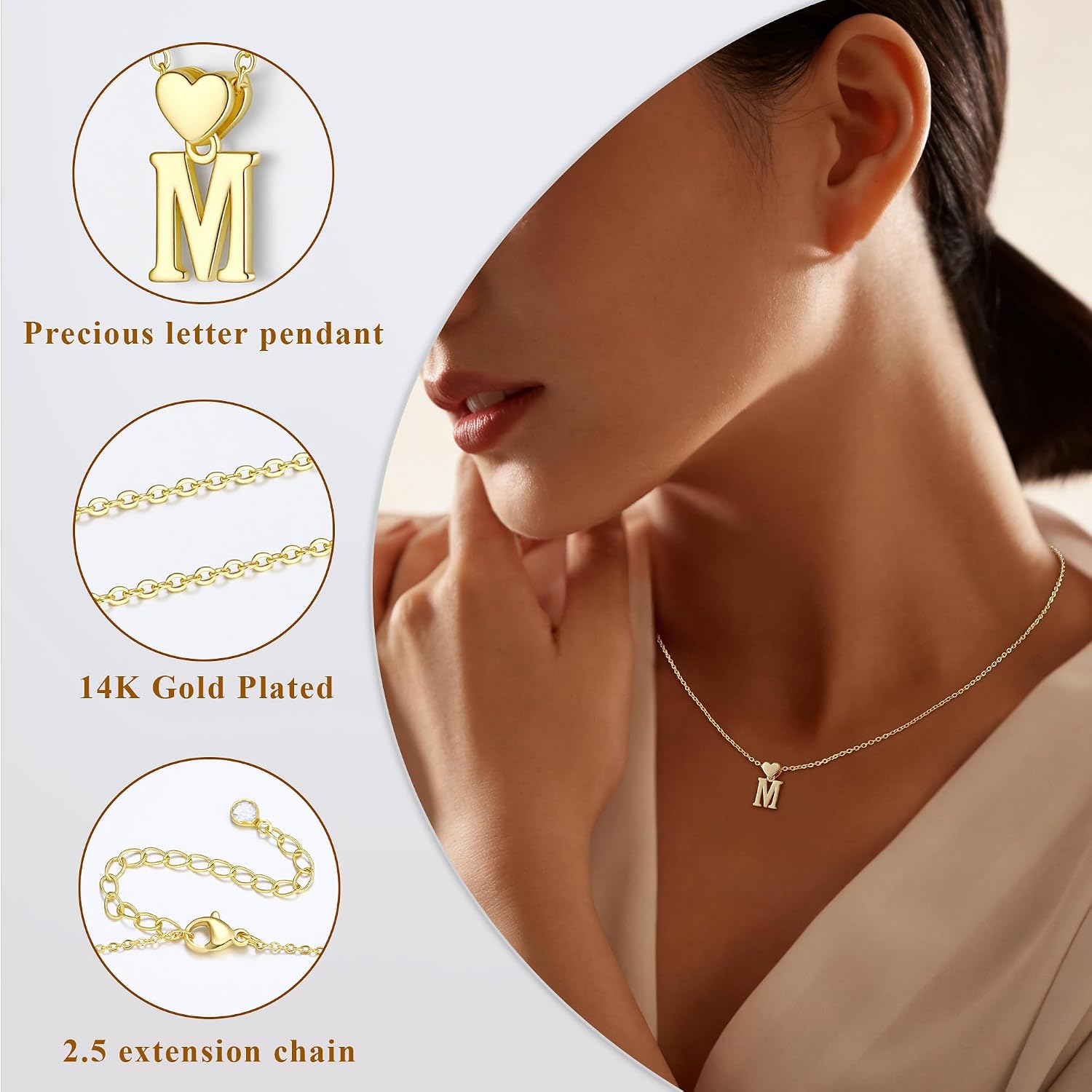 Turandoss Heart Initial Necklaces for Women, Dainty 14K Gold Plated Letter A-Z Pendant Necklace Personalized Alphabet Name Jewelry Mother's Day Anniversary Birthday Gifts for Girlfriend