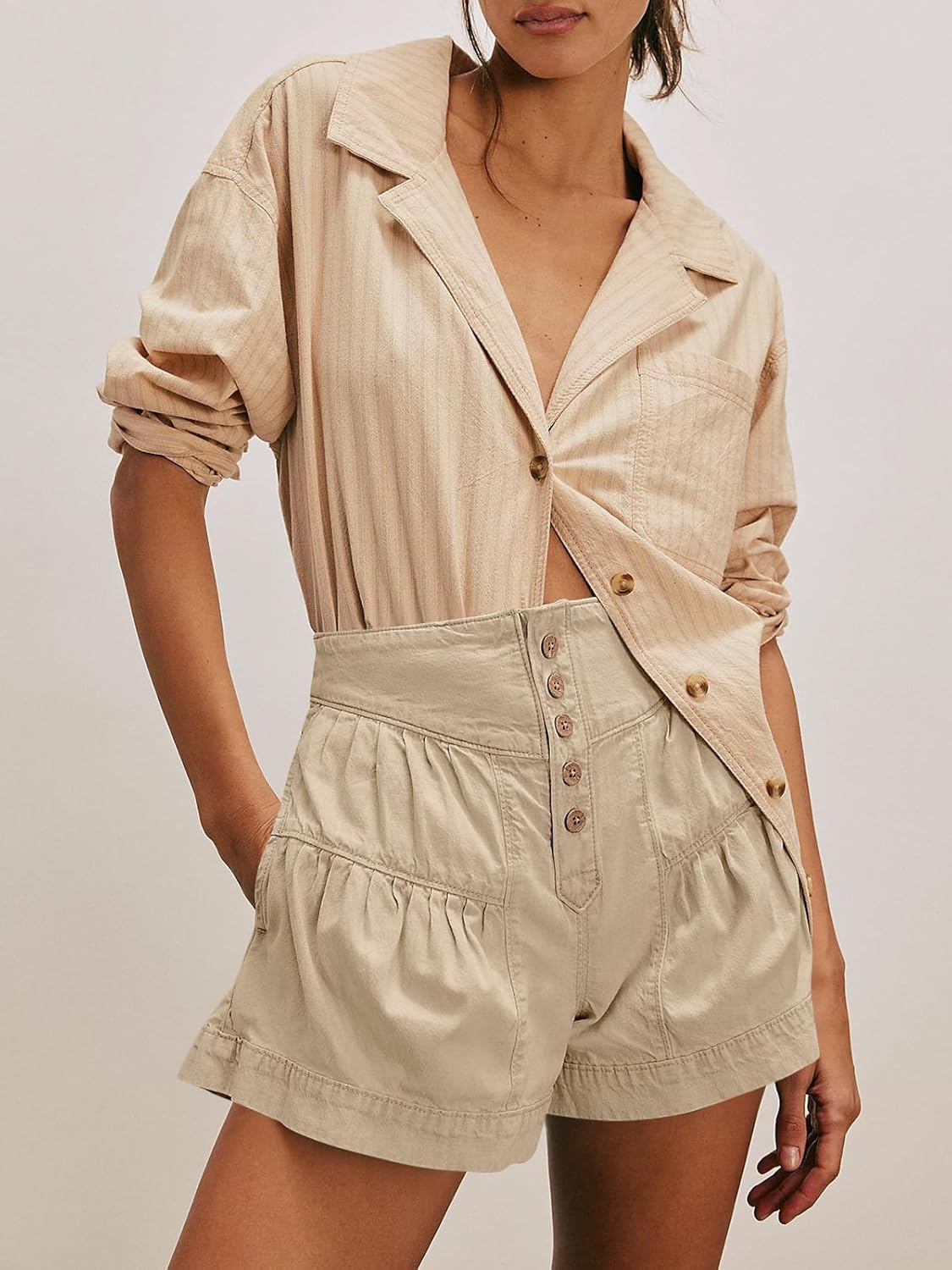 Cicy Bell Womens Summer Flowy Jean Shorts Button Up High Waisted Wide Leg Denim Skort with Pockets - Image 3