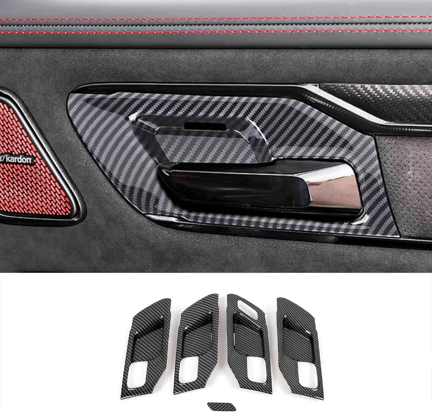 Car Accessories Fit for Dodge RAM 1500 2025 2024 2023 2022 2021 2020 2019 Inner Front Rear Door Handle Bowl Frame Cover Trims (Glossy Carbon Fiber) 4PCS ABS