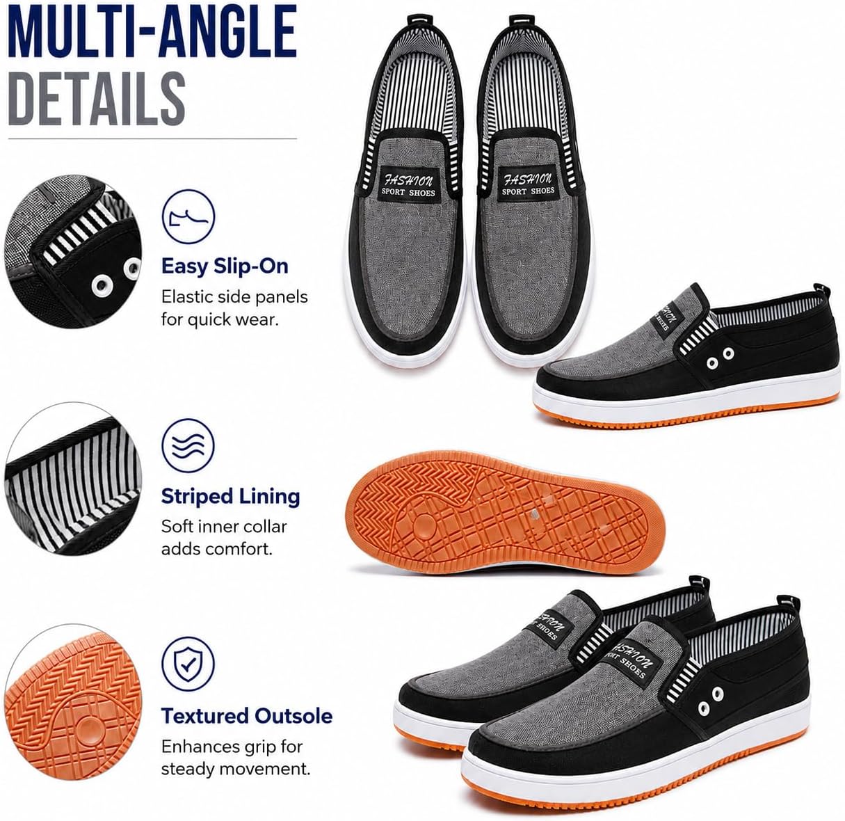Men Casual Slip On Loafers Boat Shoes Walking Canvas Sneakers Non-Slip Sole