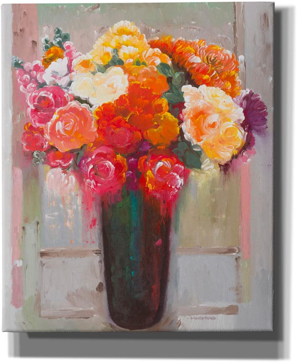 Epic Graffiti 'Flowers at The Window' by Hooshang Khorasani, Canvas Wall Art, 20"x24"