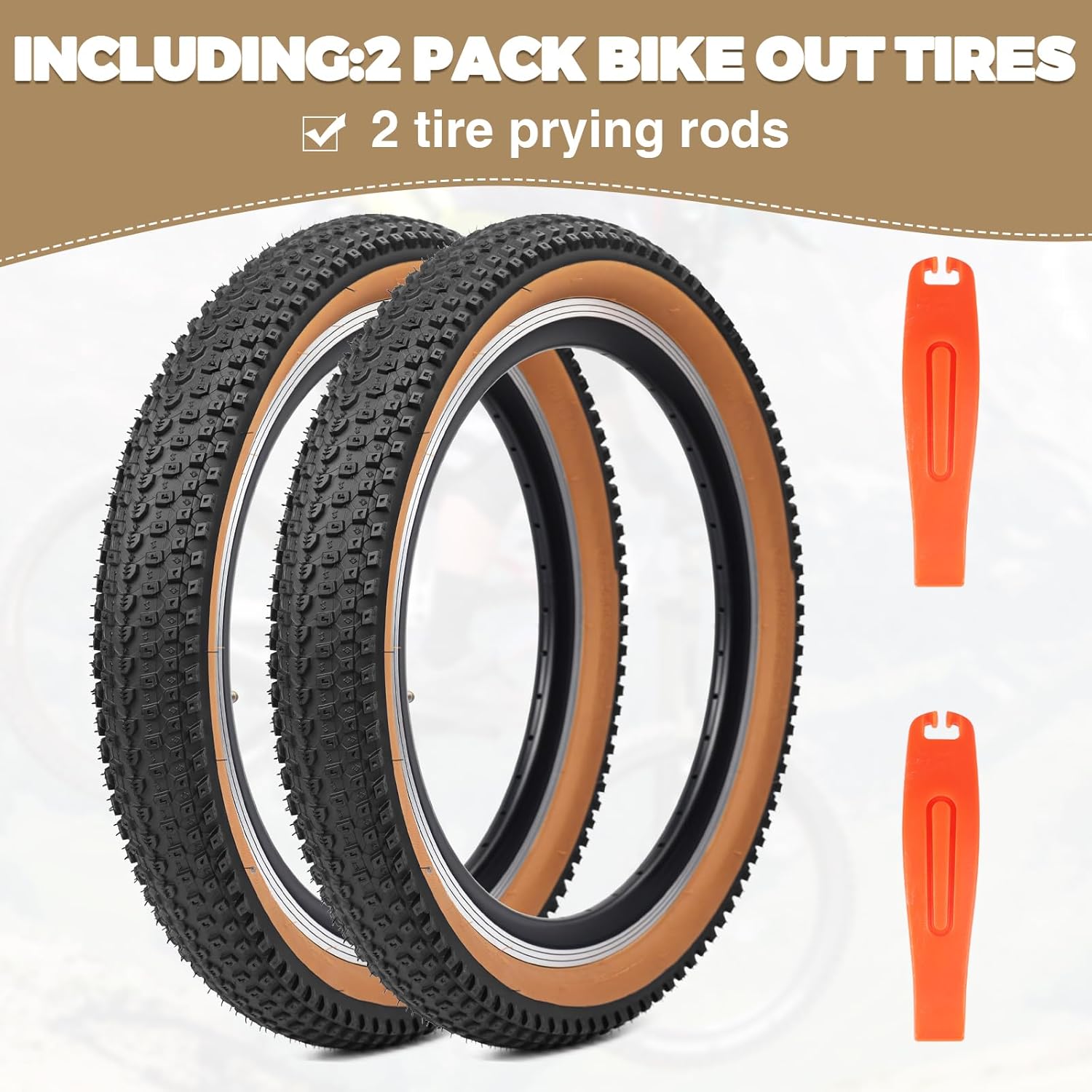WEEROCK MTB Bike Tire Two Pack 20/24/26/27.5/29 Inch Tire Folding Bead Replacement Tyre, 2.125 Inch Wide Mountain Bicycle Tires with/Without Inner Tubes, Black/Brown Wall Side